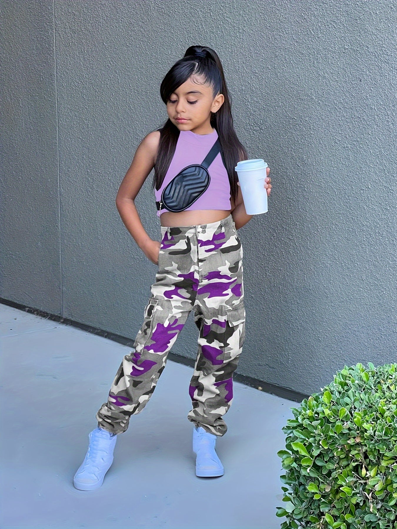 👗 Girls Cargo Style 2PCS Set - Stretchy Tank Top + Cargo Trousers