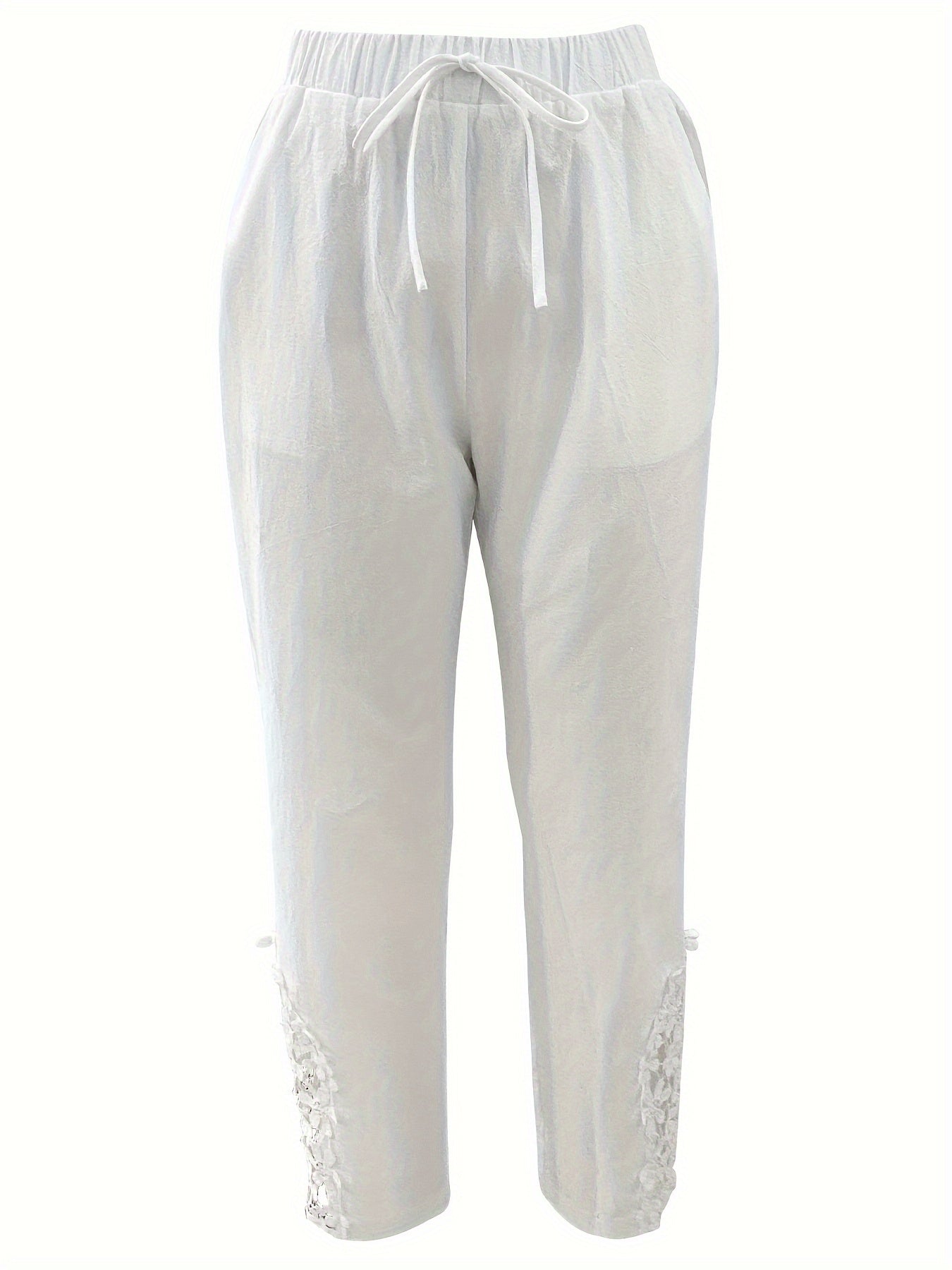 Lace Splicing Fake Drawstring Cropped Pants