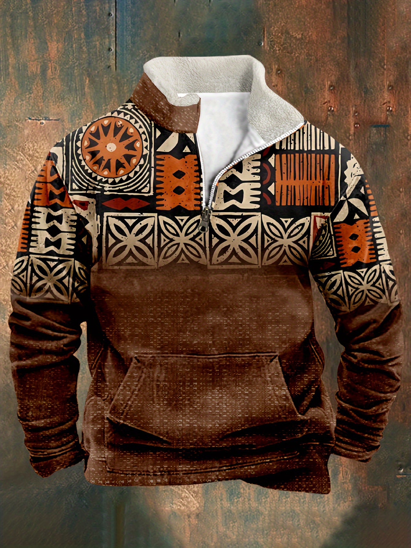 🌟 Tribe Vibe: Ethnic Style Stand Collar Sweatshirt 🏞️