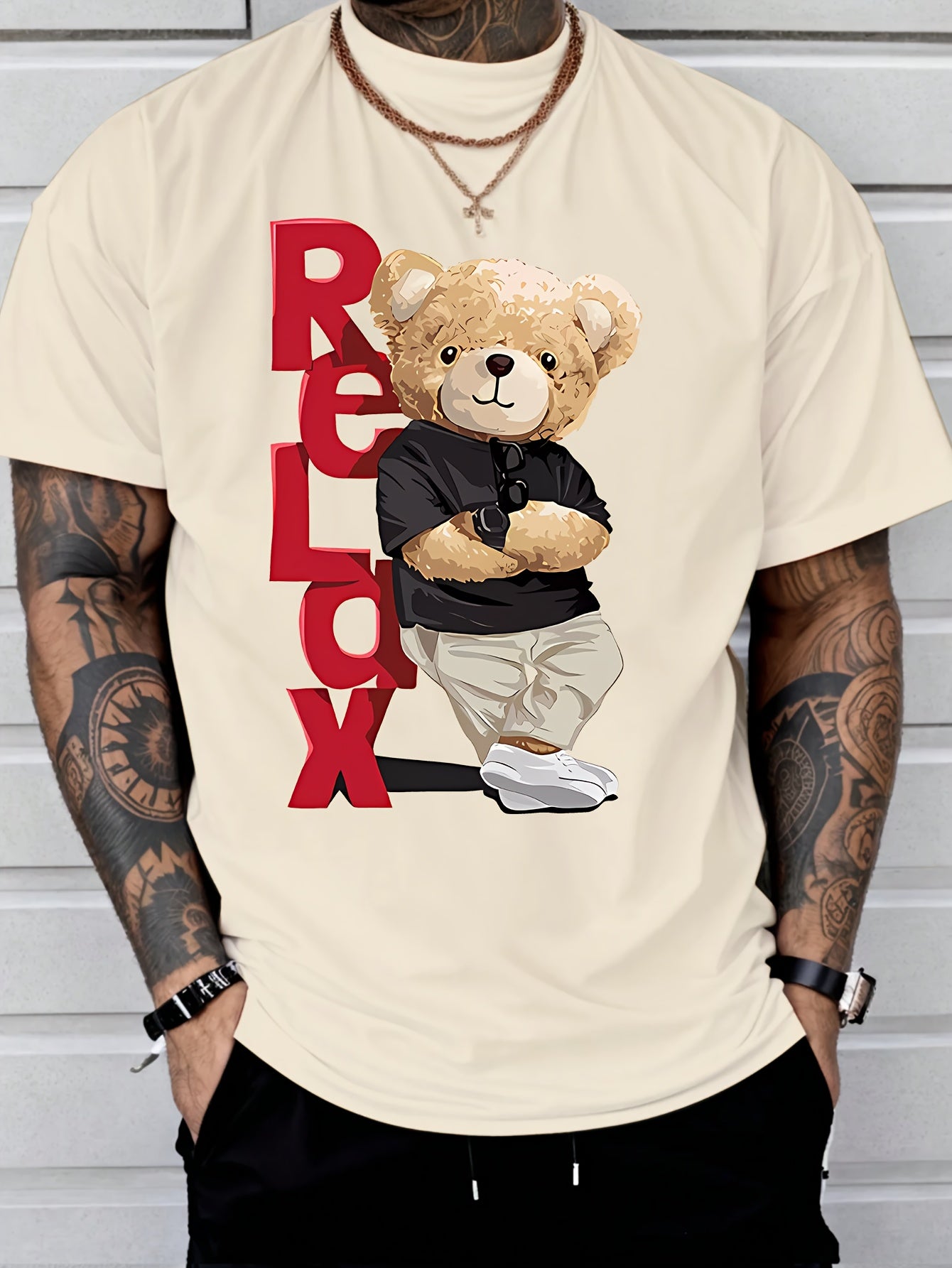 🐻 Men's Casual Cotton T-Shirt with Standing Bear Print