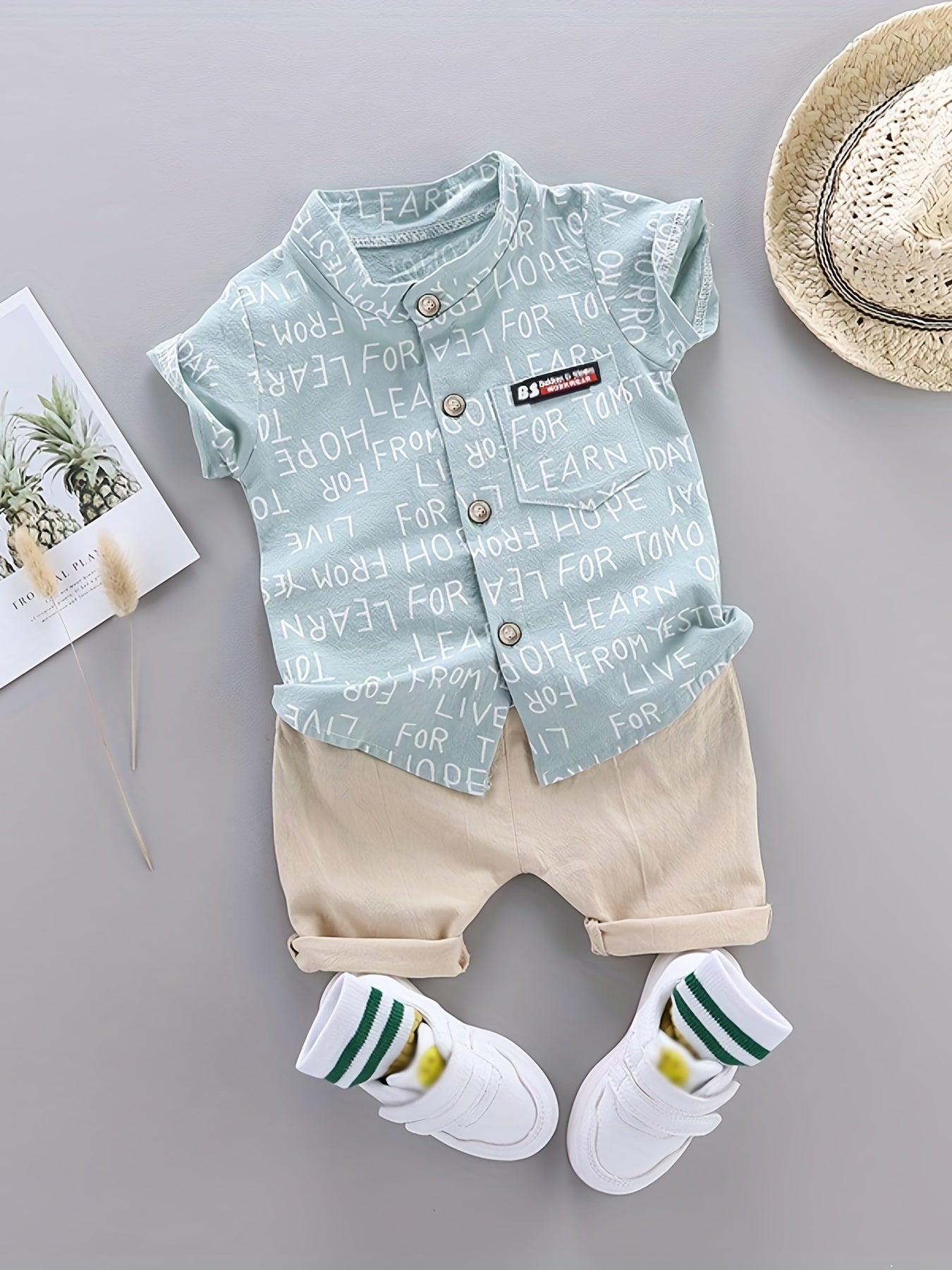 🦕 Baby Boys' Dinosaur Print Button Shirt & Elastic Waist Shorts Set – Adorable Summer Outfit 👶