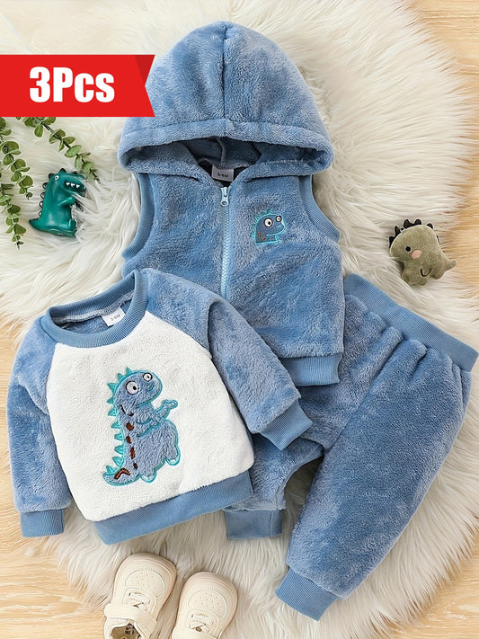 🦖 Boys' Embroidered Dinosaur Hooded Vest - 3 pics