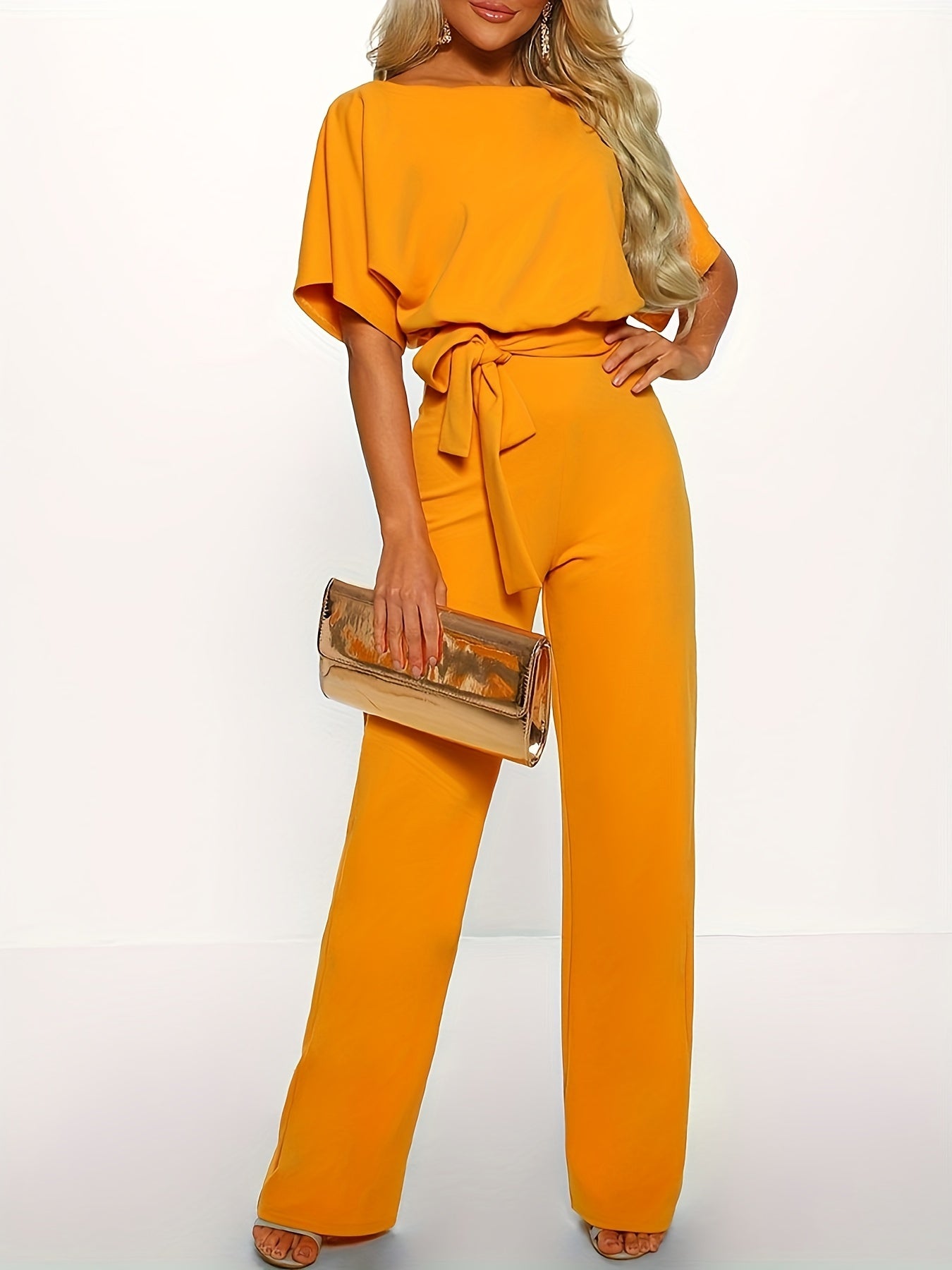 🌟 Solid Color Crew Neck Keyhole Jumpsuit 🌟