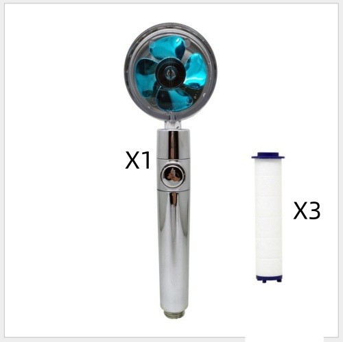 Turbo Flow Propeller Shower Head: High-Pressure Handheld Nozzle with Stop Button and Cotton Filter