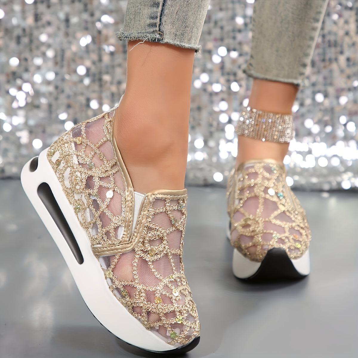 All-Season Fashion Sneakers for Women with Sequins