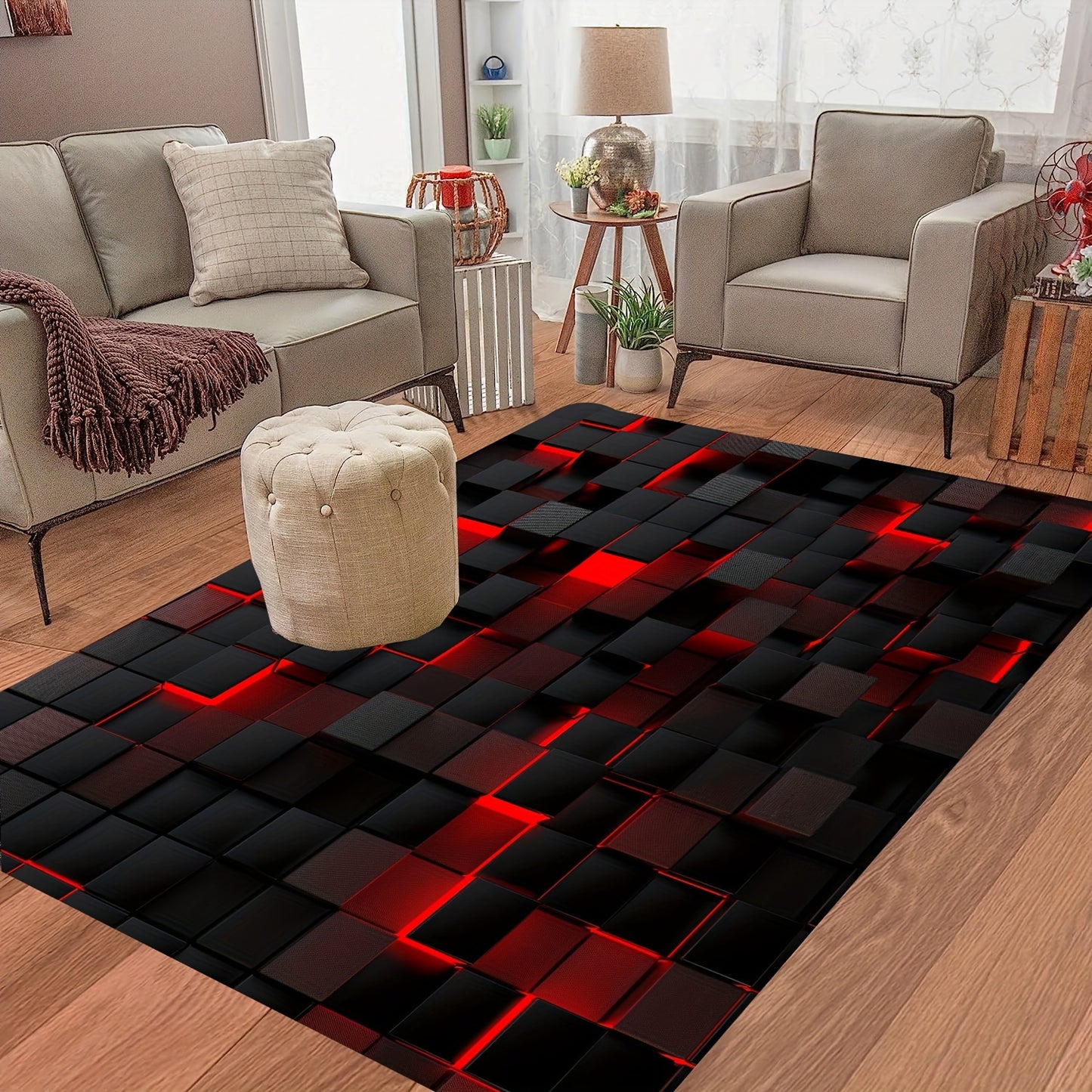 🔴 Geo Glow: Red 3D Geometric Square Mat ✨