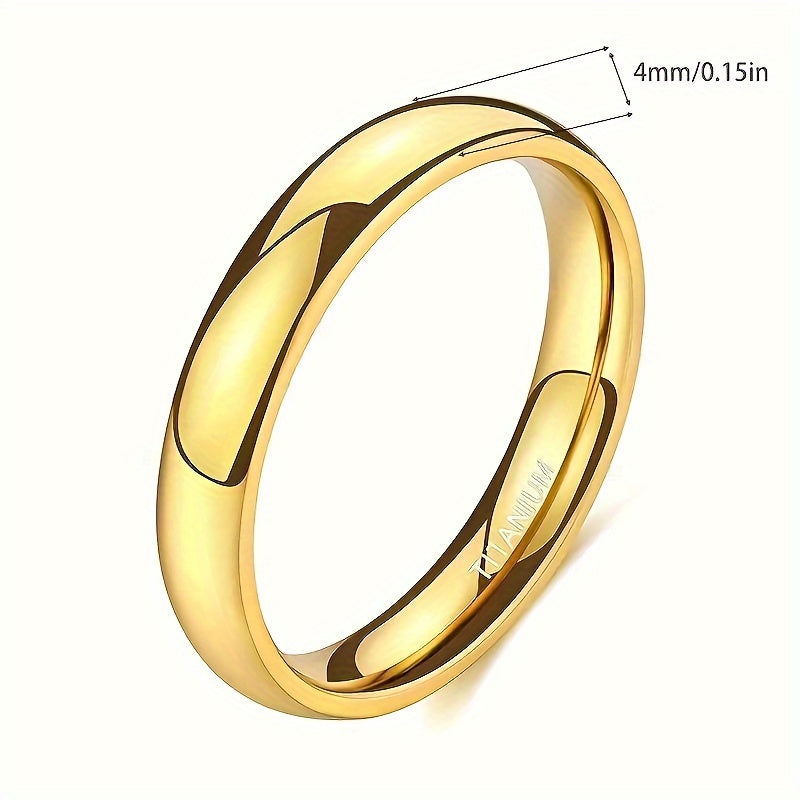 Stylish 4mm Titanium Steel Ring – Timeless Golden Tone Band 💍✨