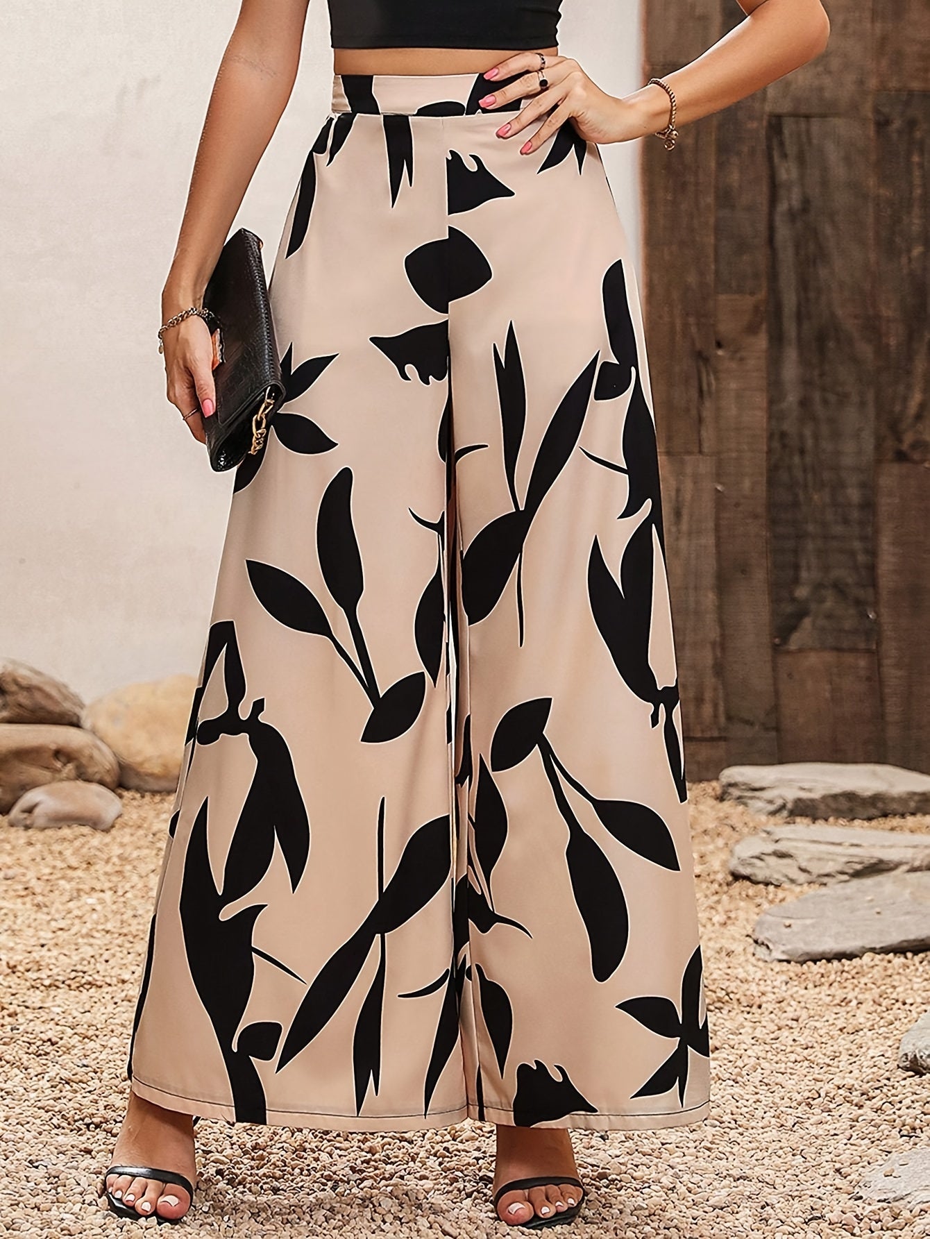 Elegant Leaf Wide Leg Pants