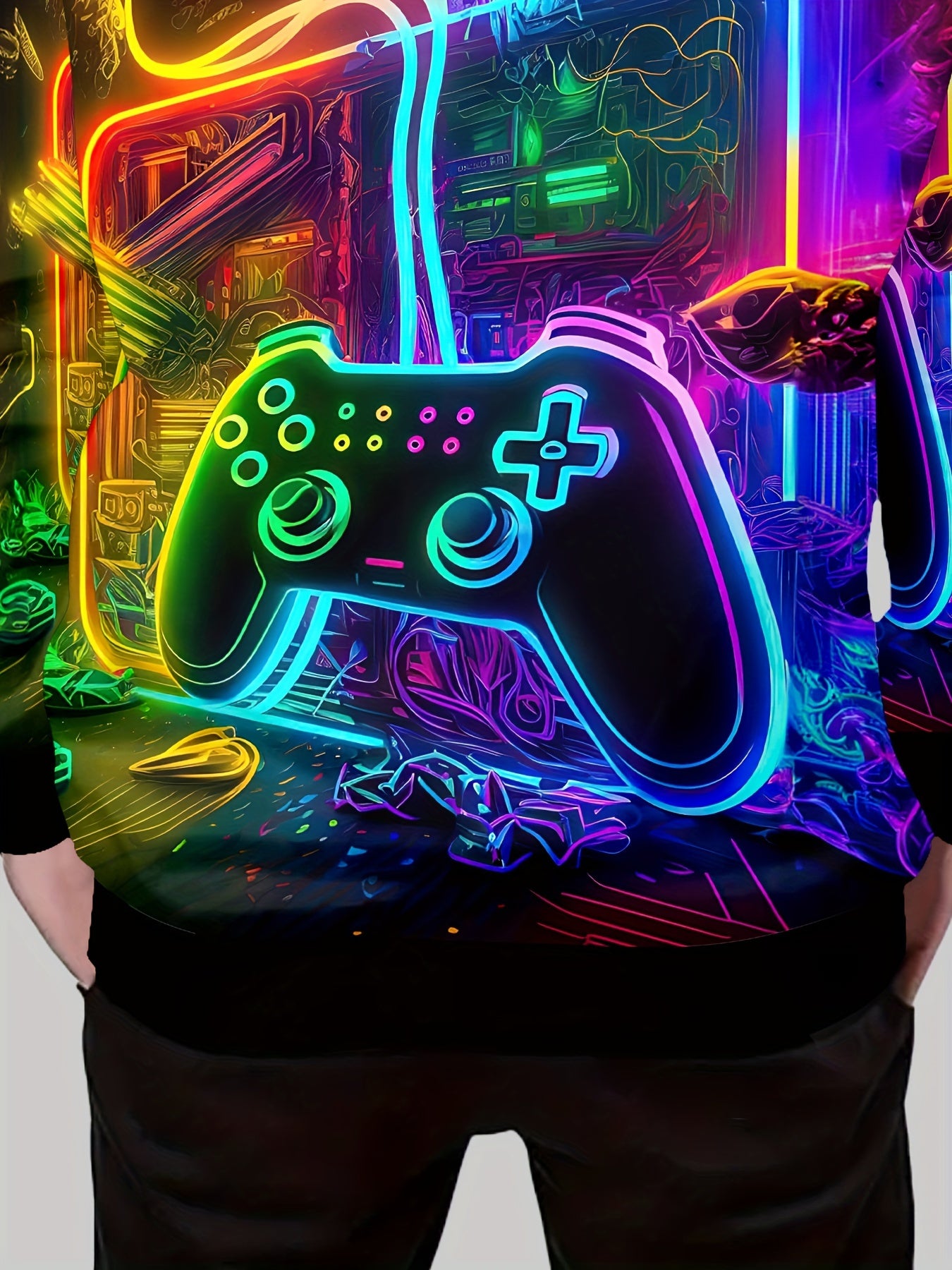 🎮 Boys' Vibrant Game Console Graphic Print Hooded Sweatshirt 🌟