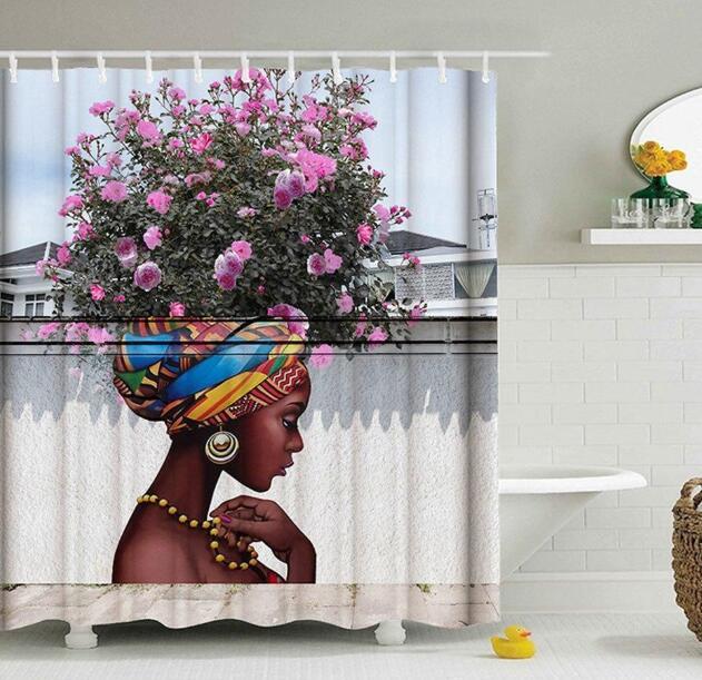 Urban Vibes Shower Curtain: Graffiti Art featuring Hip Hop African Girl and Modern Building Design