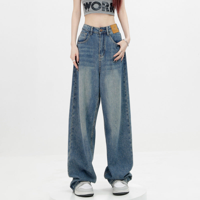 Blue Retro Straight Loose Jeans