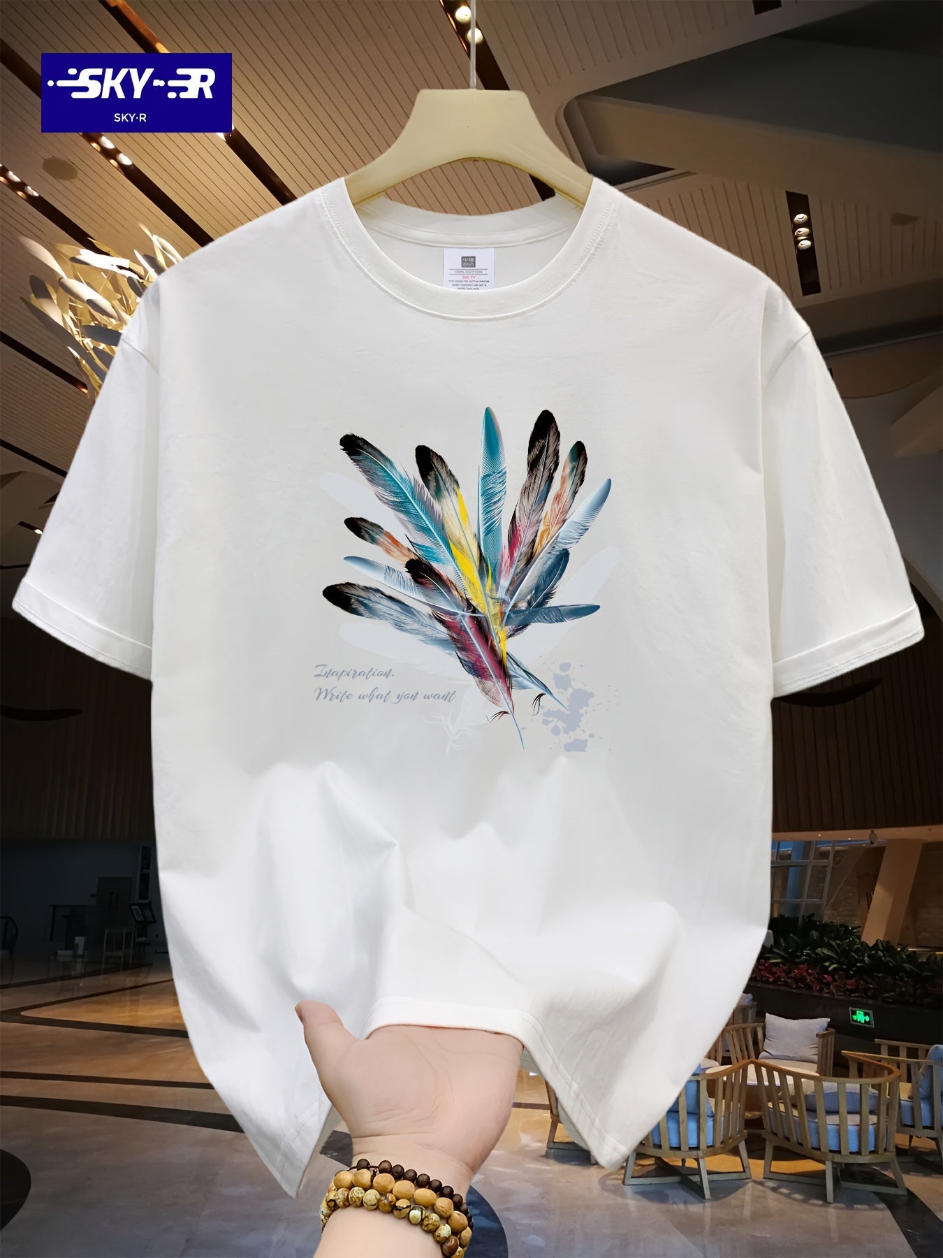 🦋 Men's Loose 100% Cotton Feathers Graphic Print T-shirt 🦋