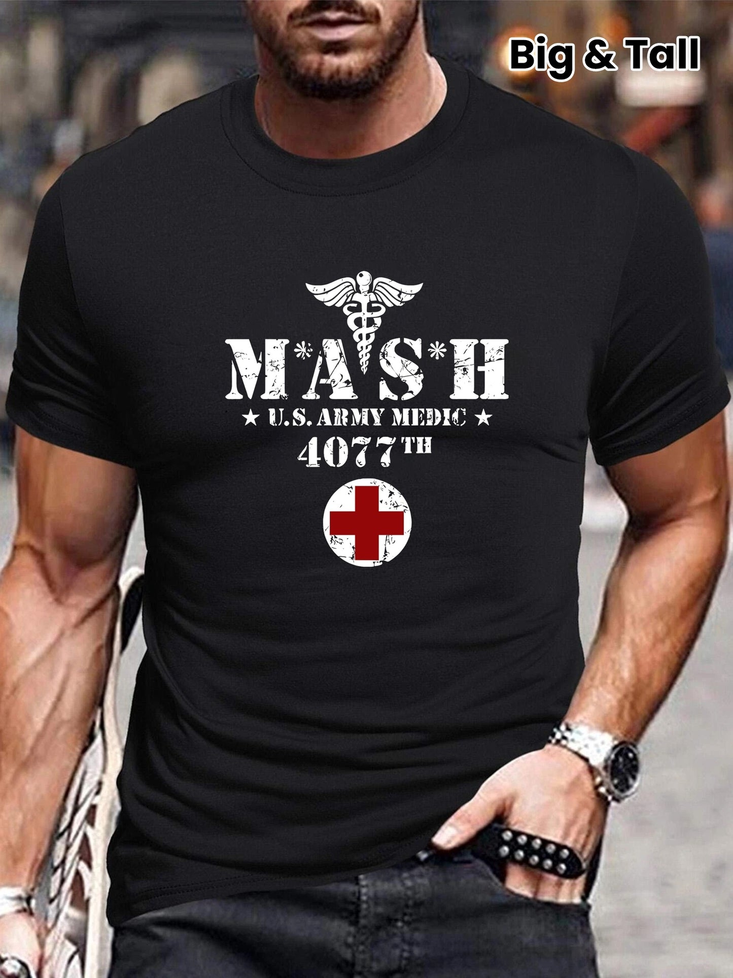 🎨 MASH Print Men's Crew Neck Short Sleeve Plus Size T-shirt