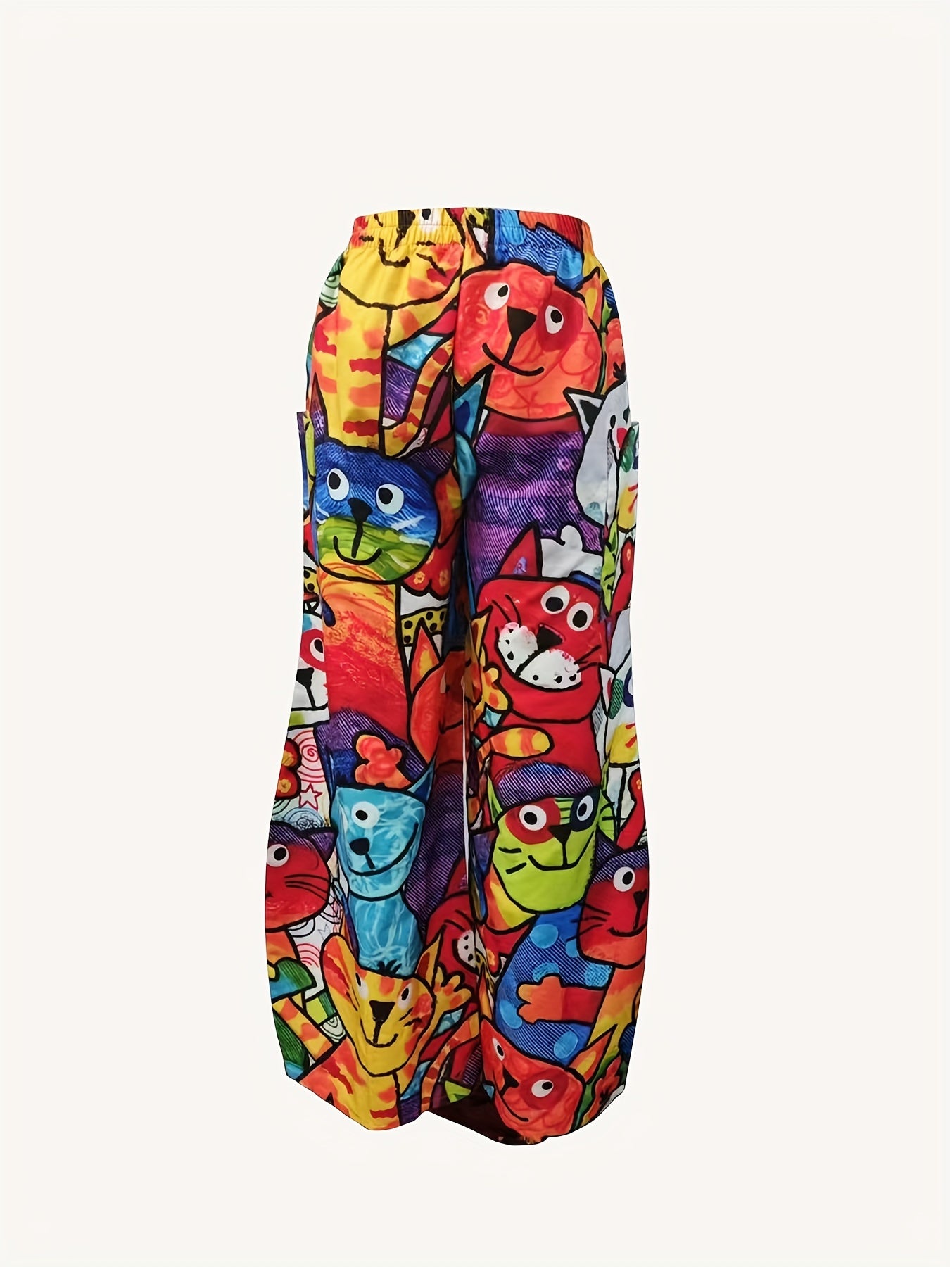 Colorful Cat Print Baggy Pants