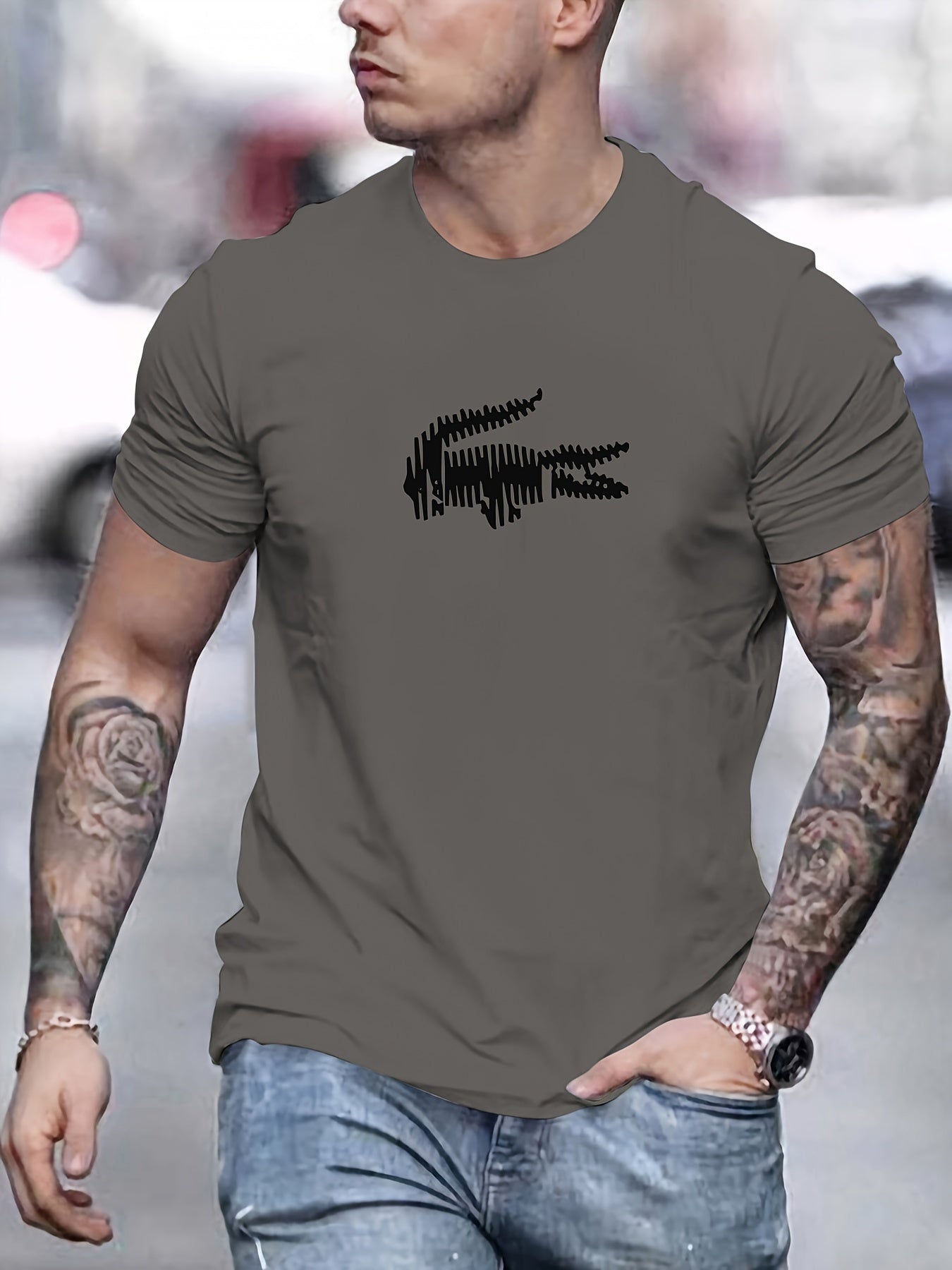 🐊 Men's Fashion T-Shirt with Crocodile Pattern 🌟