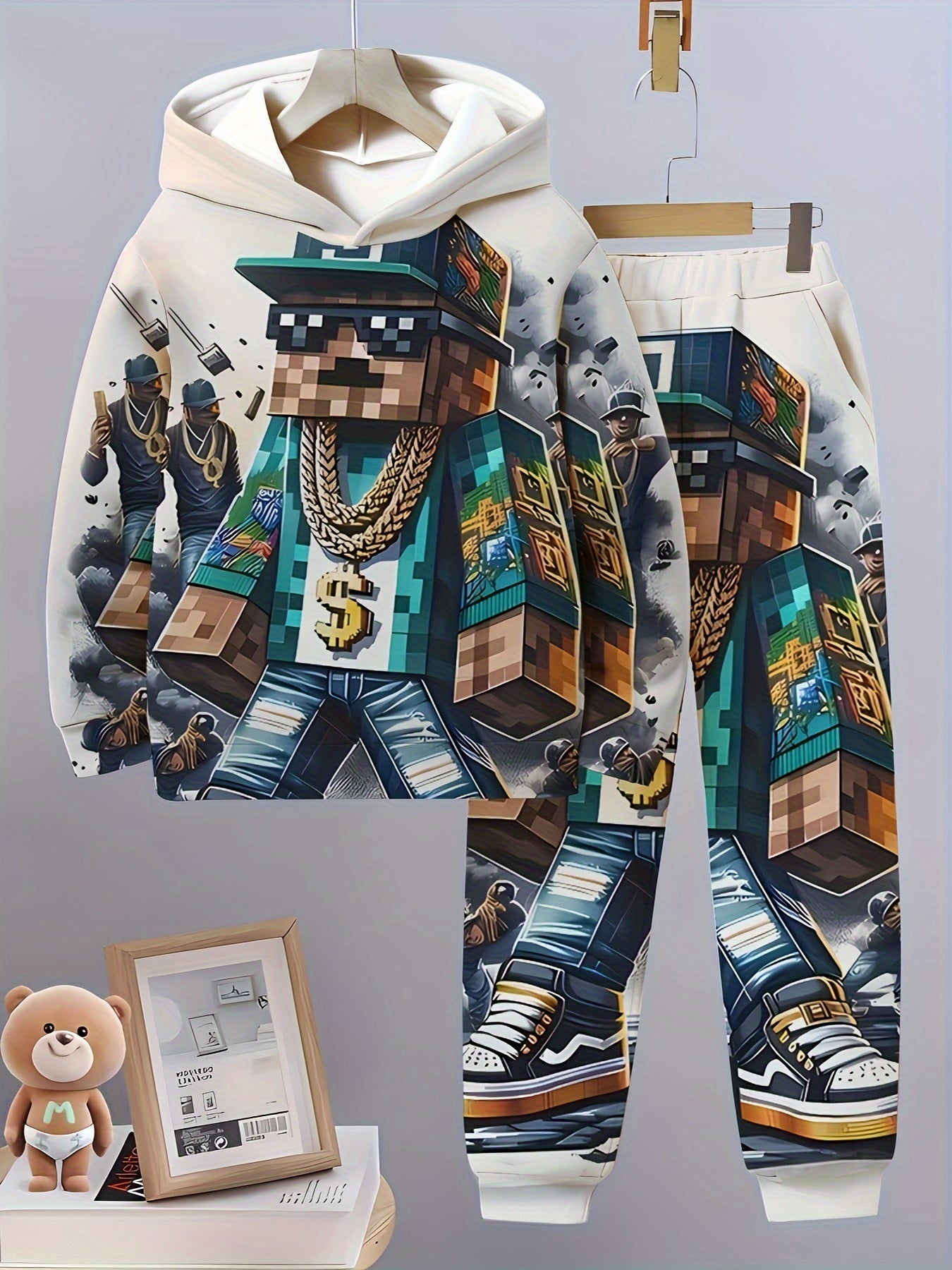 👦 Boys' Cartoon Character 3D Print Hoodie & Pants Set 👦