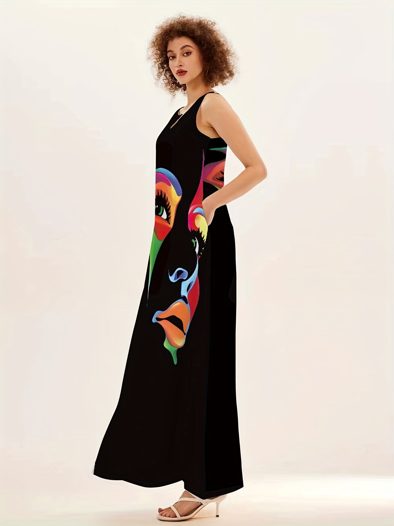 Abstract Face Print Maxi Dress