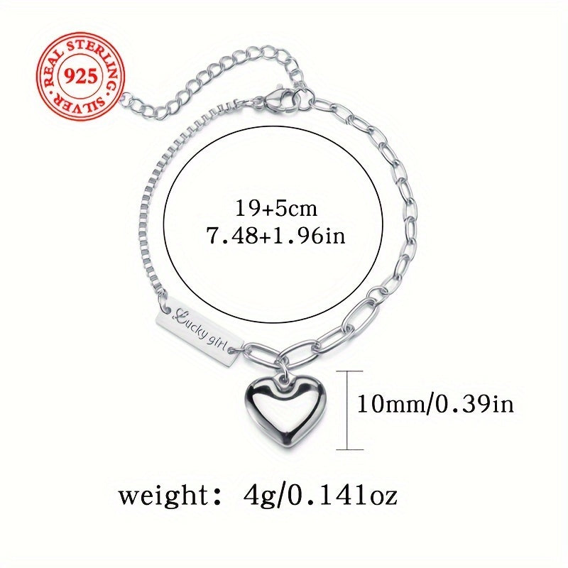 ✨ Heartfelt Charm Sterling Silver Ankle Bracelet – Elegant & Delicate 💖