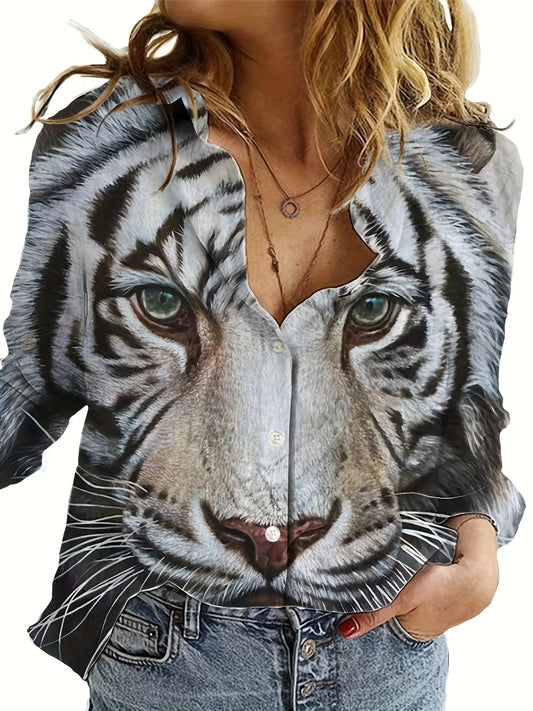 🐅 Tiger Glam: Button Front Long Sleeve Shirt 🌟