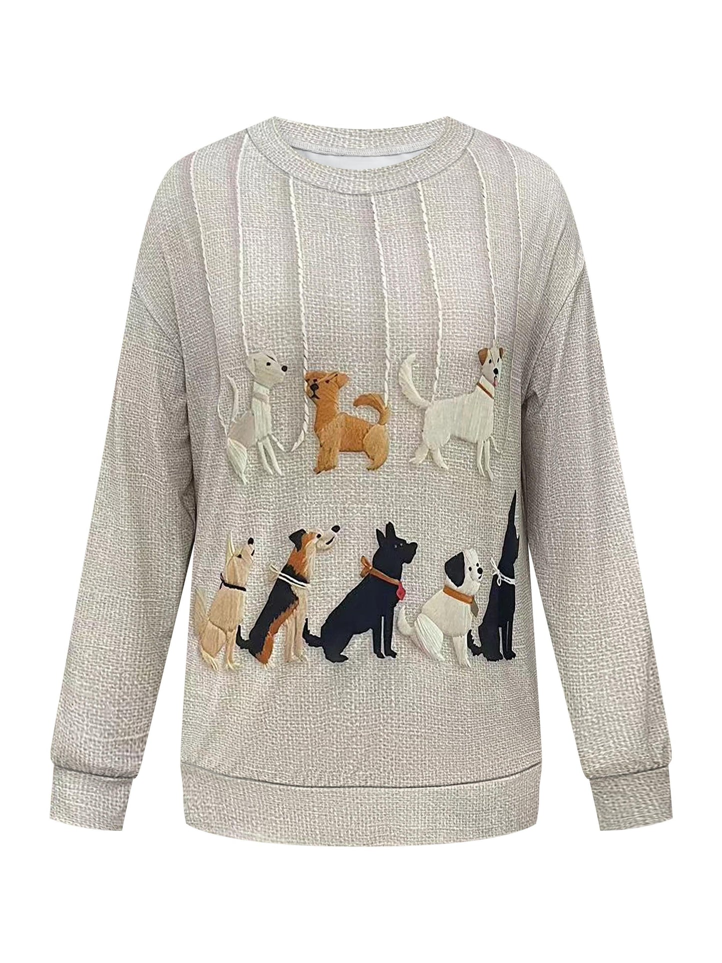 Plus Size Casual Crew Neck Sweatshirt with Cute Dog Print 🐾