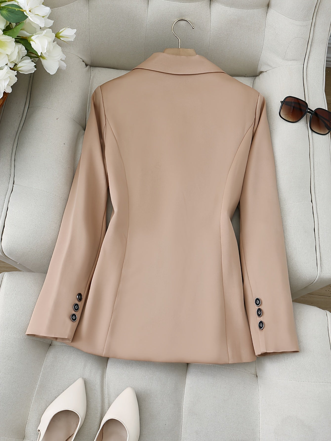 💼 Double-Breasted Lapel Neck Blazer - Elegant Solid Long Sleeve Classic Blazer for Office & Work 👗