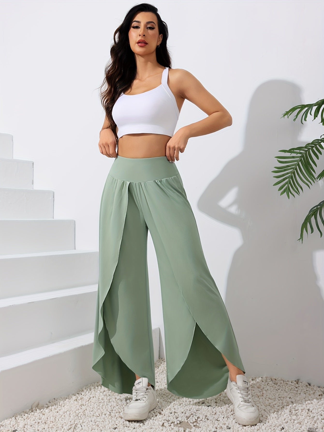 🌿 "Breezy Charm" Solid Color Split Hem Pants 👖