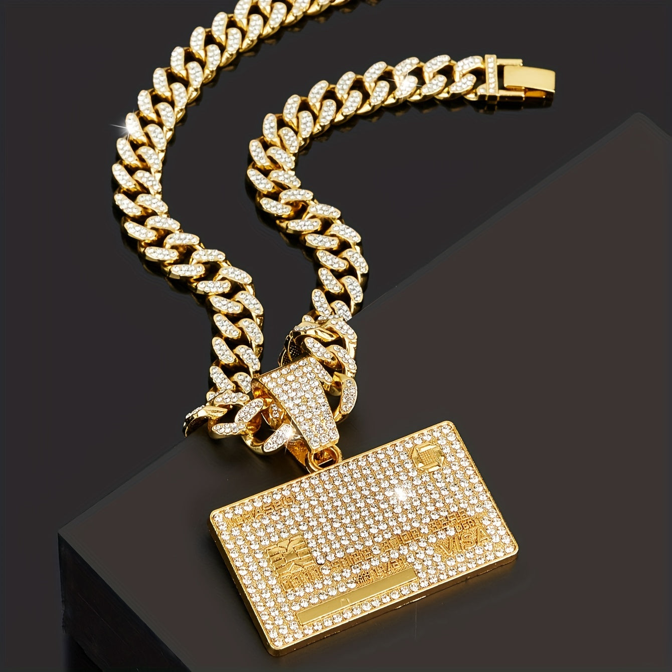 💎 Hip-hop VISA Card Rhinestones Pendant Necklace 💎