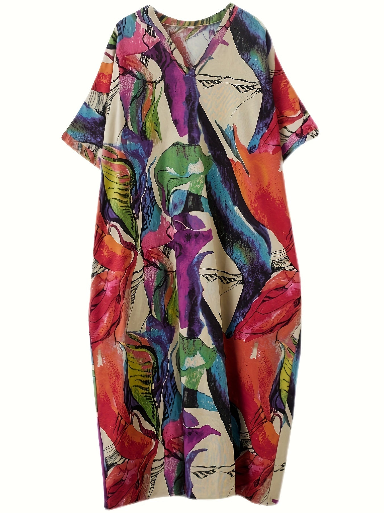 Abstract Print V-Neck Dress