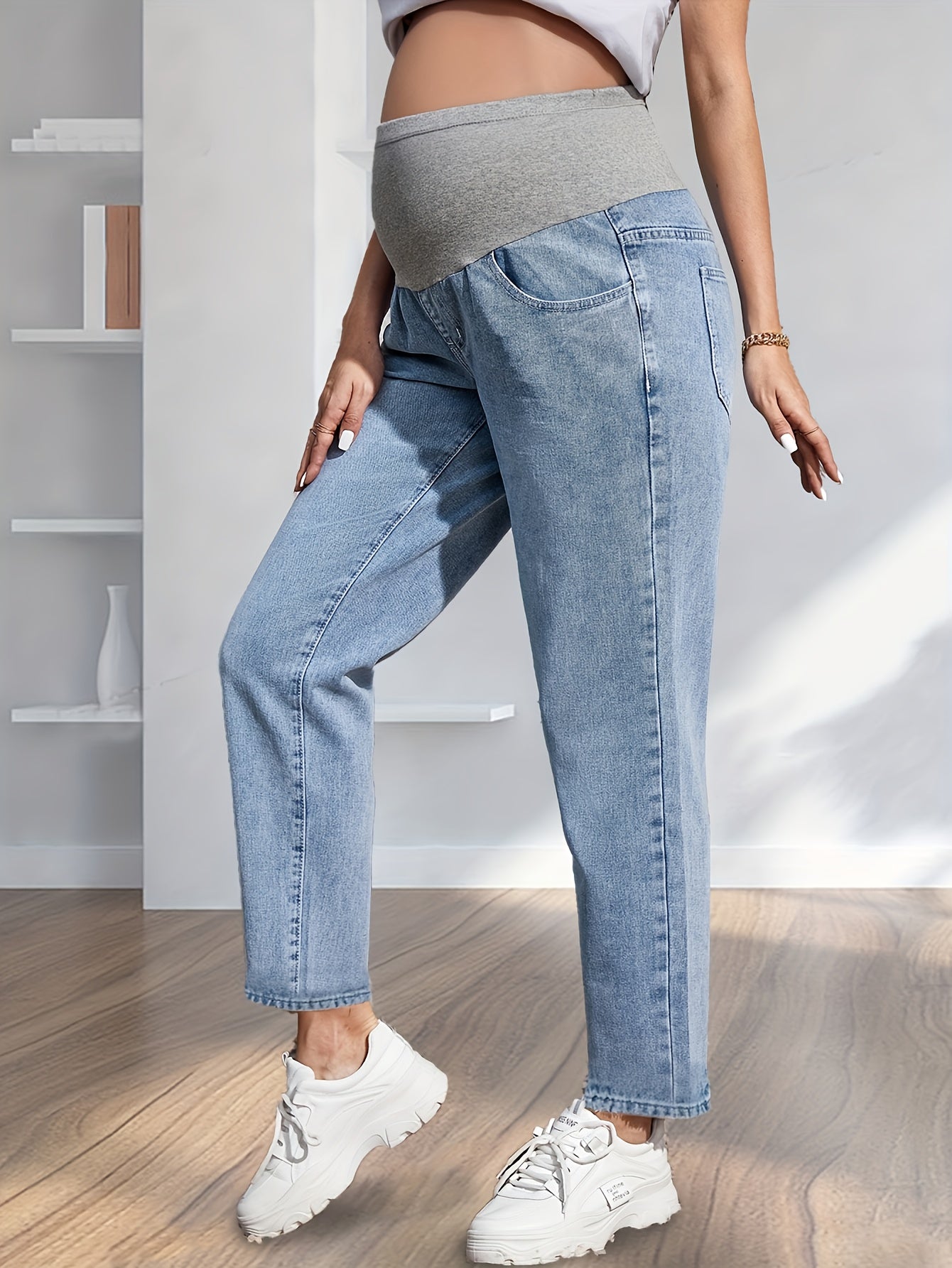 Comfortable Maternity Solid Denim Pants