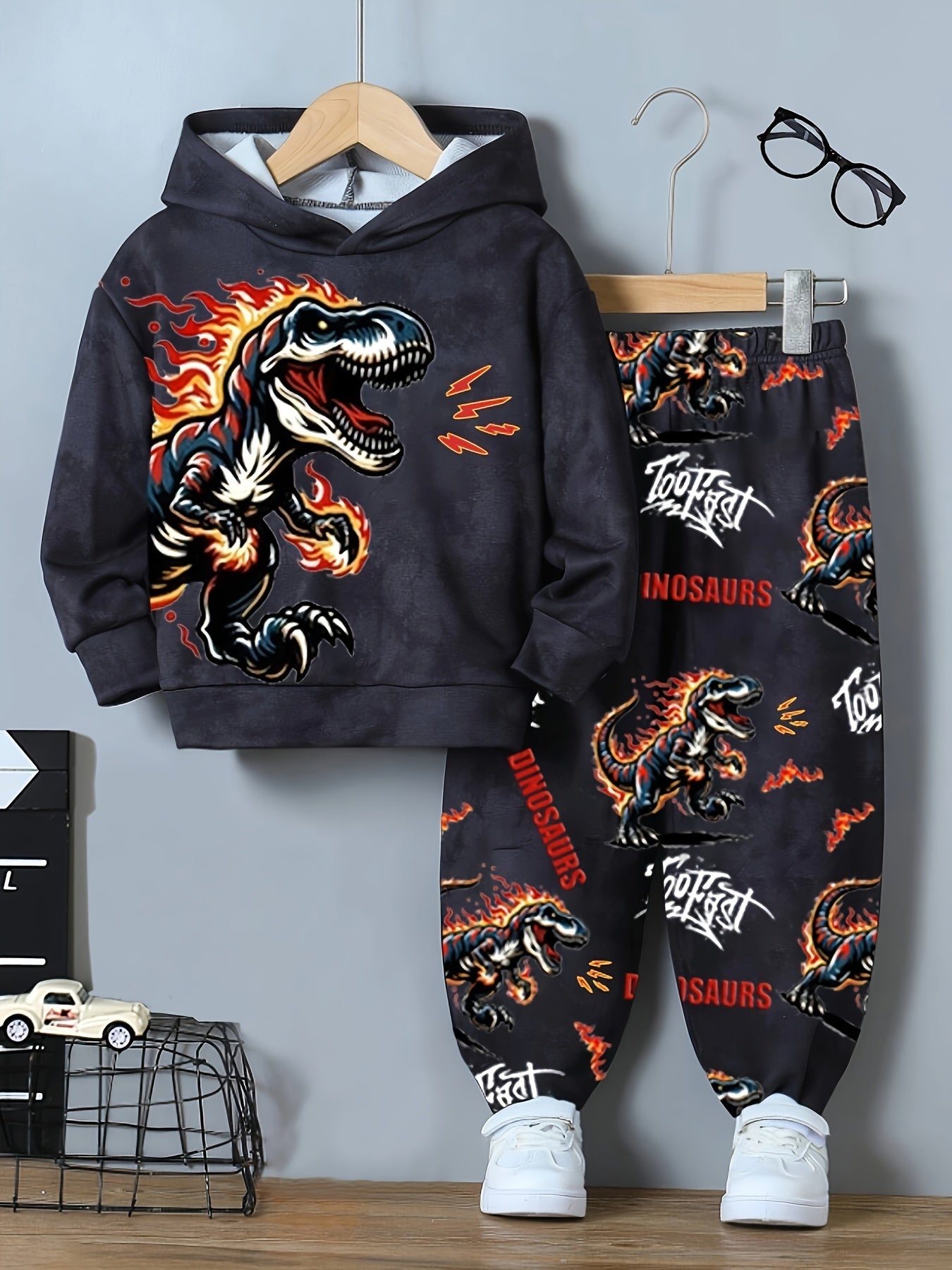 🦖 Boys' Casual Dinosaur Print Hoodie & Jogger Pants Set