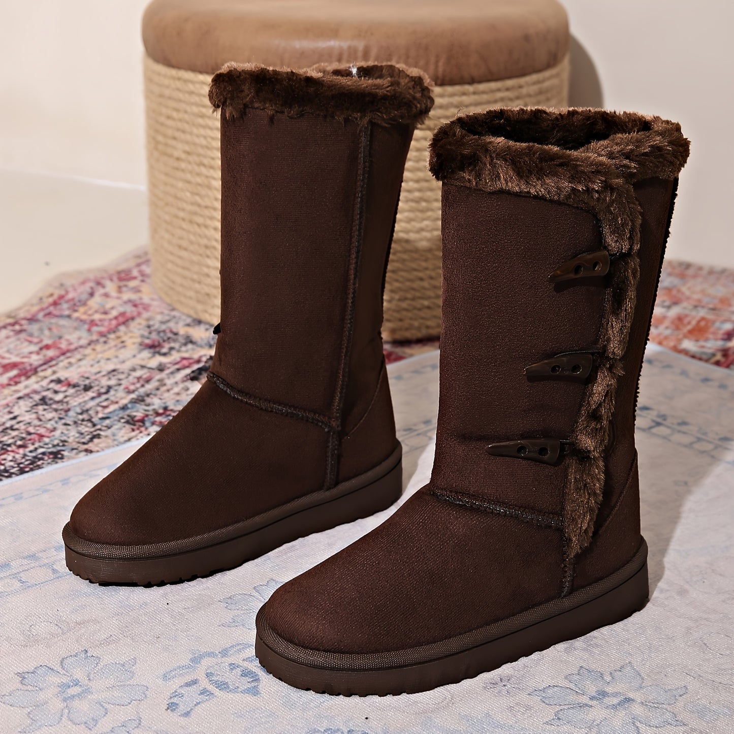 Women's Mid-Calf Winter Snow Boots with Antler Buckles 🦌