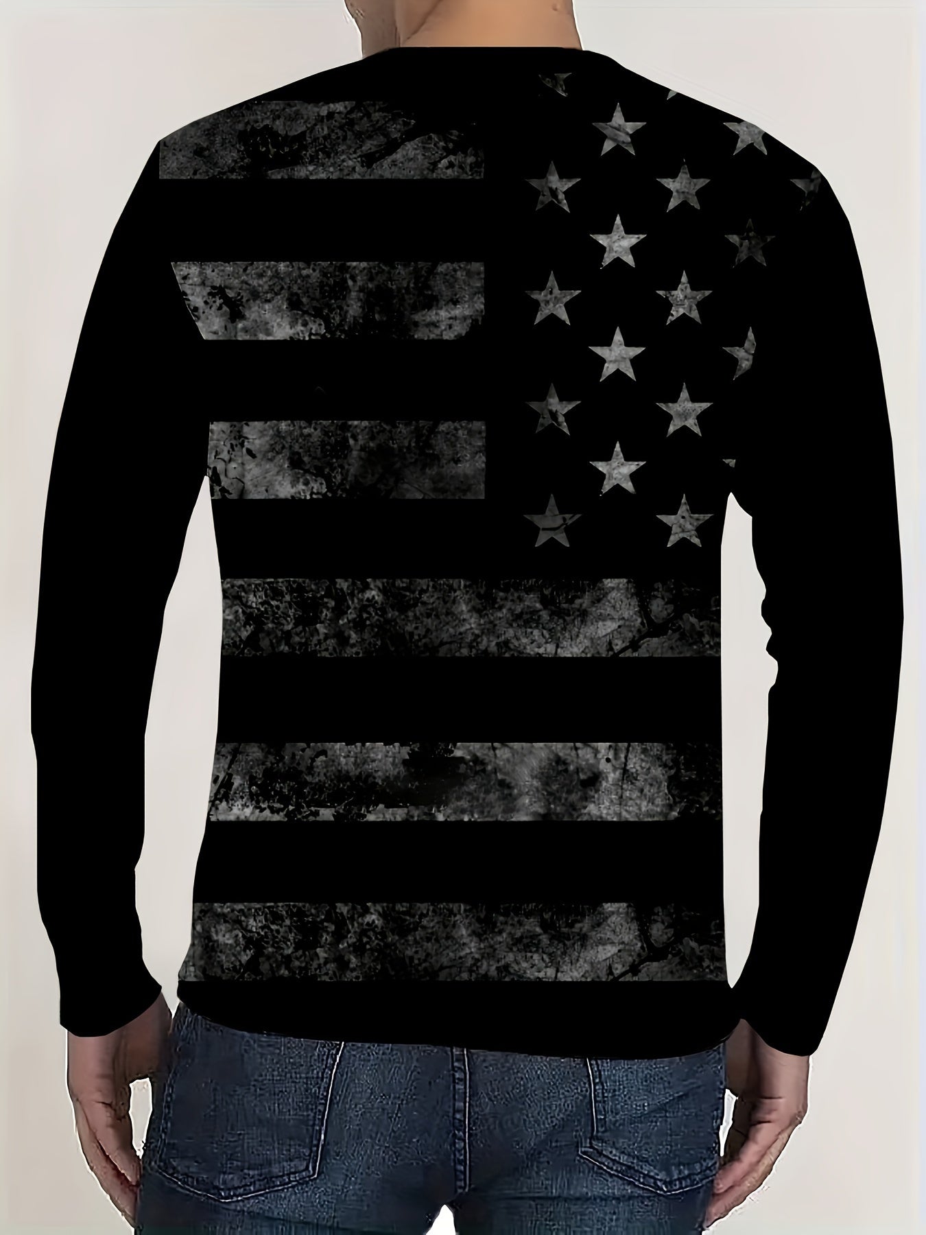 🇺🇸 Men's Retro Style American Flag Pattern Crew Neck Long Sleeve T-Shirt 🇺🇸