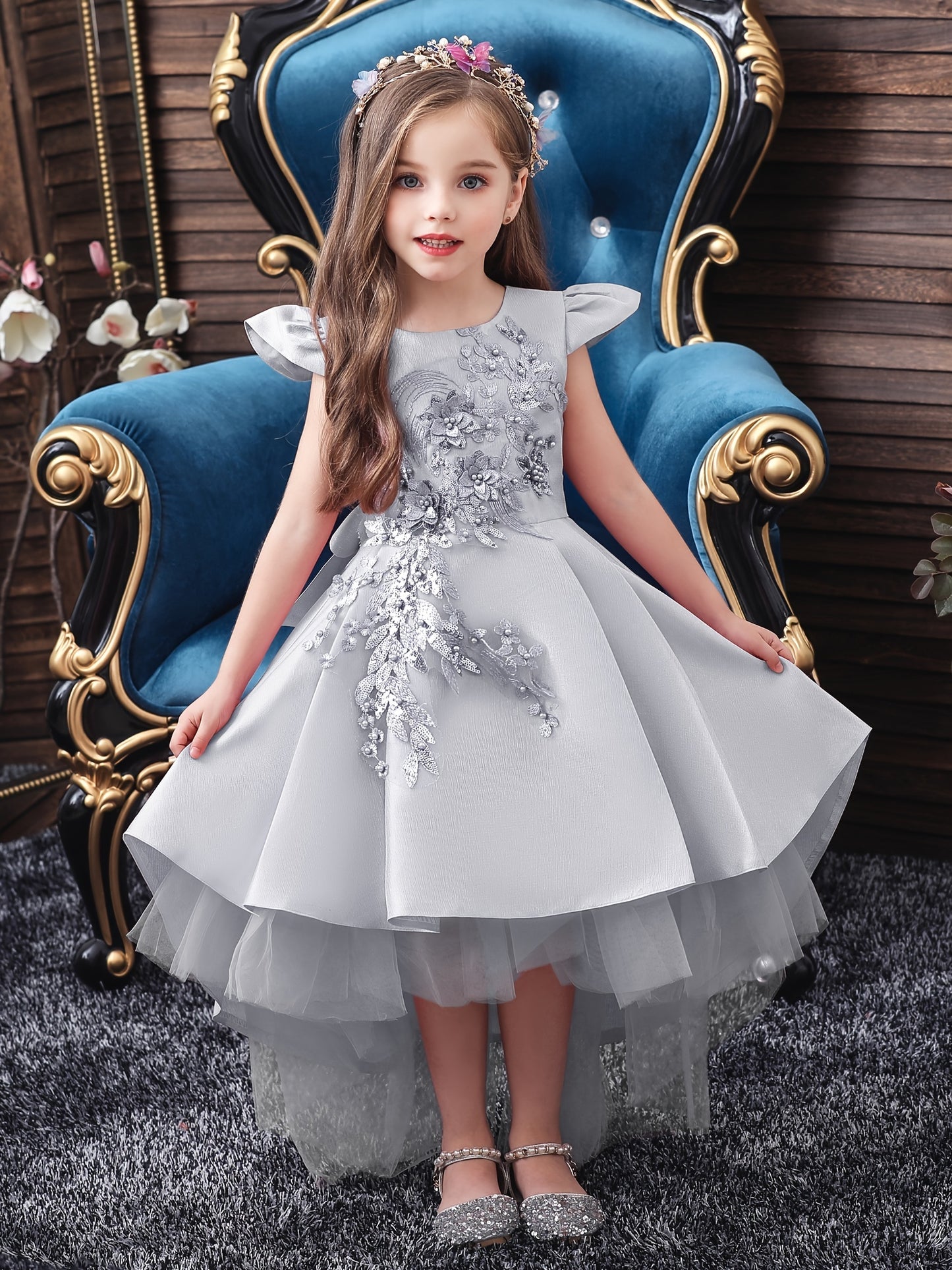 👗 Dipped Hem Mesh Stitching Dress for Girls 🎀