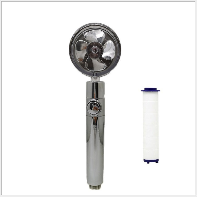 Turbo Flow Propeller Shower Head: High-Pressure Handheld Nozzle with Stop Button and Cotton Filter