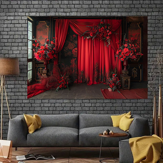 🌟 Red Elegance: Chinese Wedding Curtain Backdrop 🎊