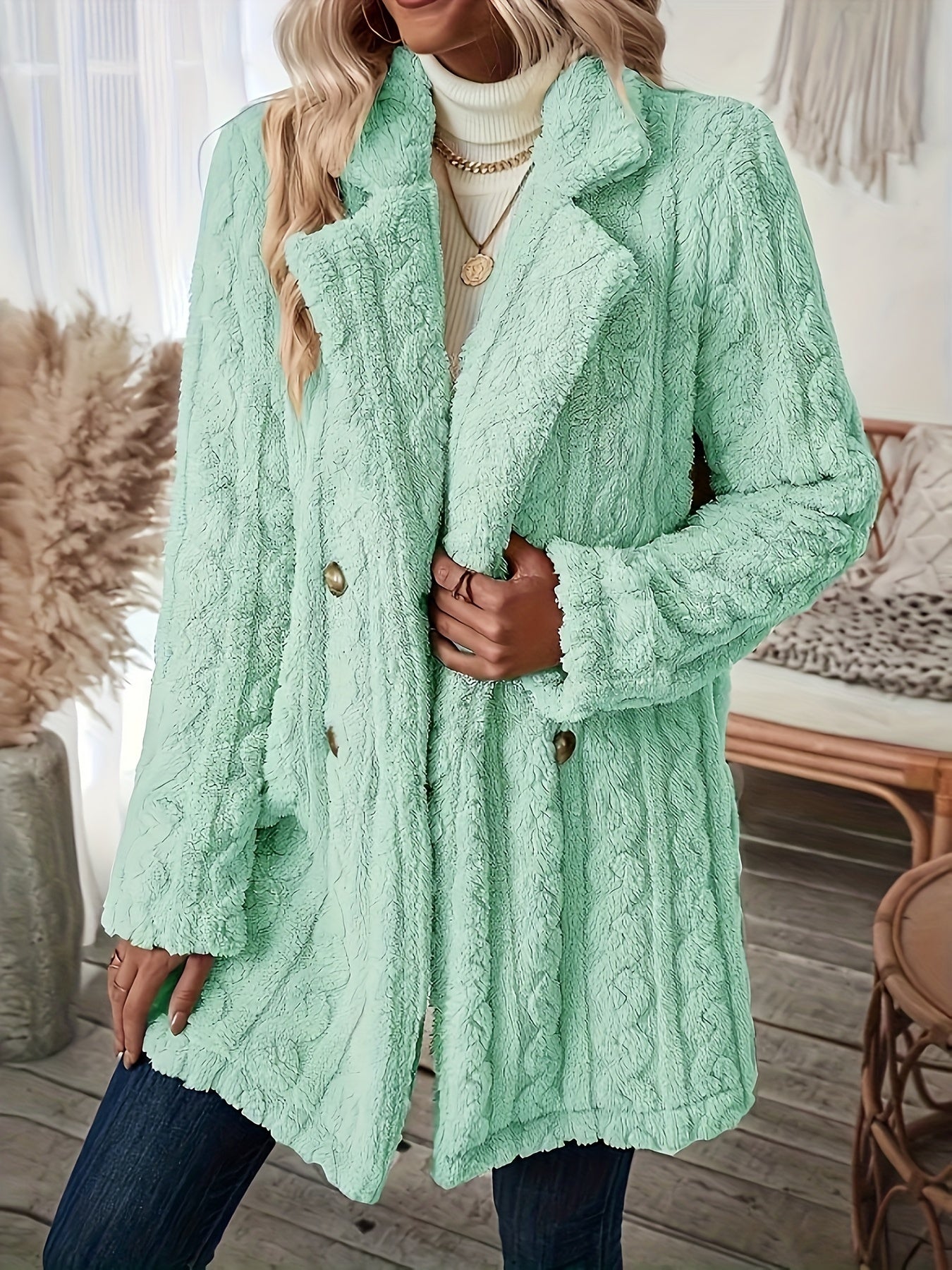 Double-Breasted Fuzzy Lapel Coat ❄️✨