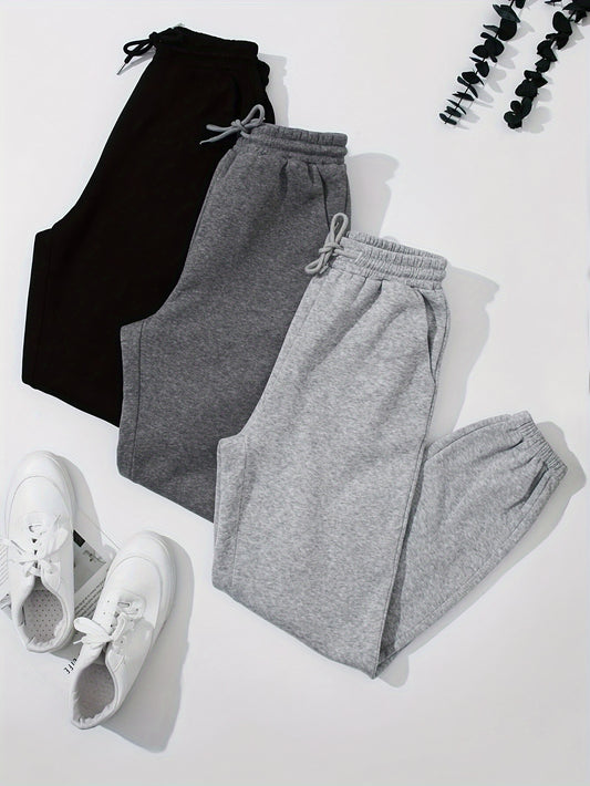 3-Piece Solid Color Fitted Bottom Joggers