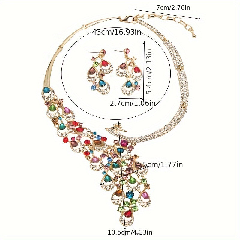 🦚 Sparkling Peacock Elegance Jewelry Set – Dazzling Dangle Earrings & Necklace ✨