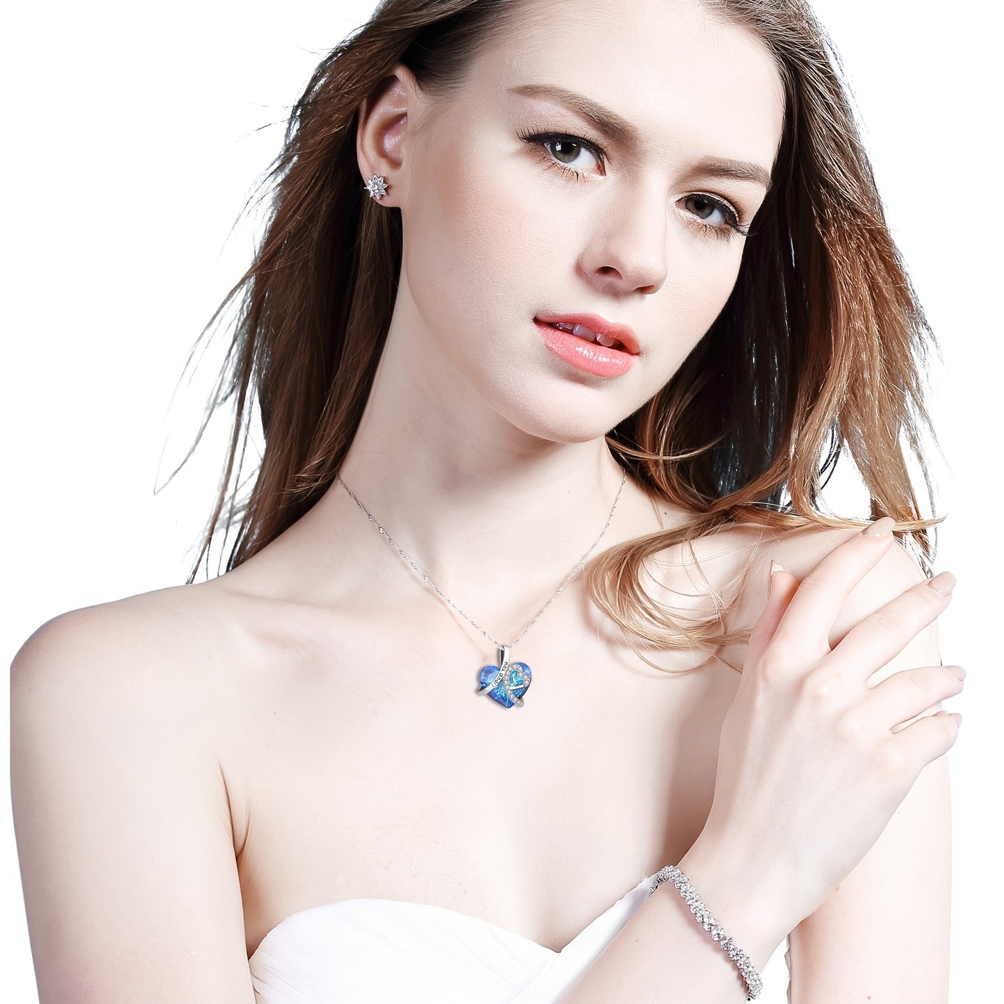 💖 "I Love You Forever" Heart-Shaped Pendant Necklace – 925 Sterling Silver & Blue Crystal ✨