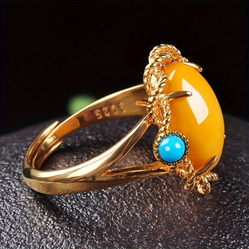 🌟 Timeless Heritage Claddagh Ring – Natural Turquoise & Amber Elegance 💍