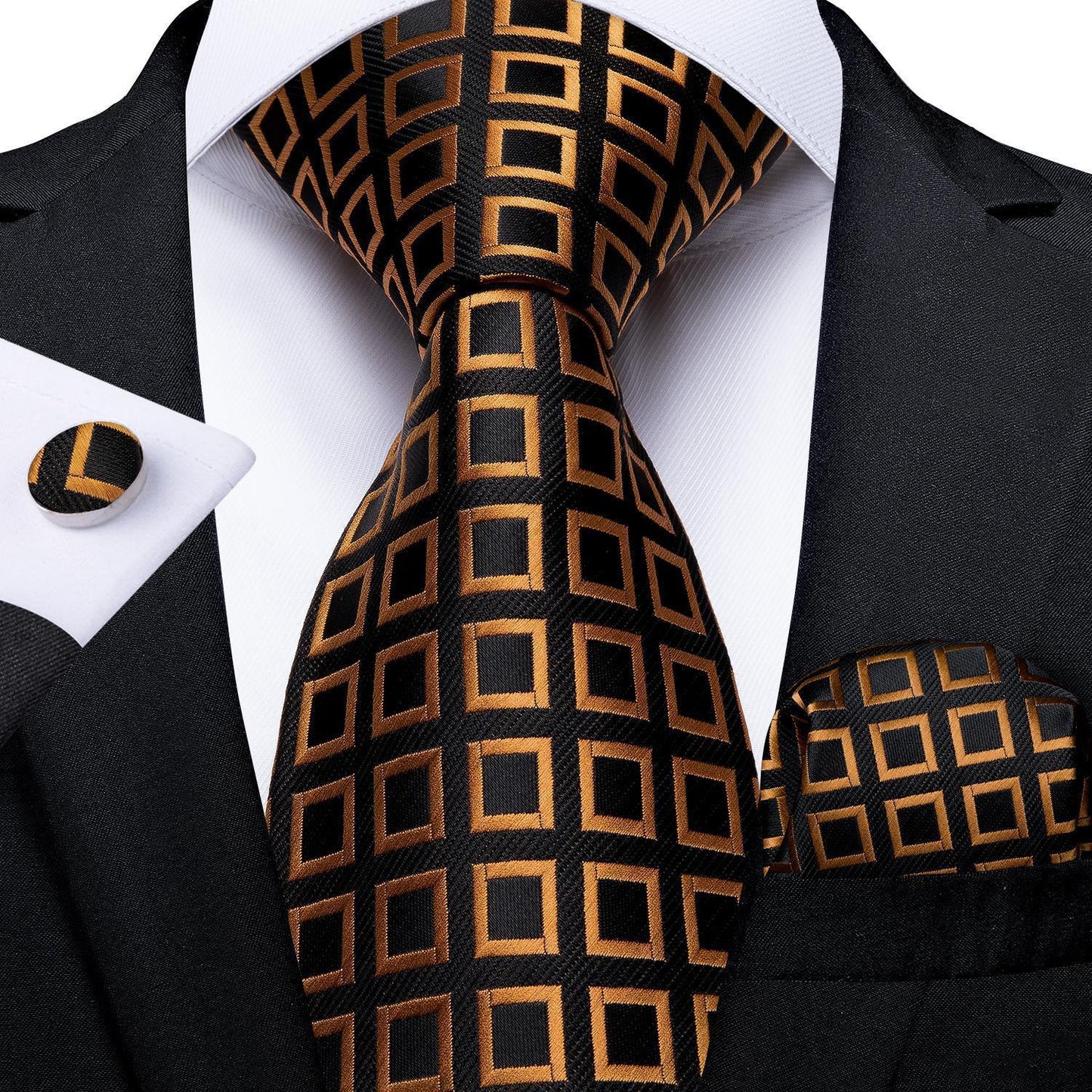 Men's Tie Luxury Black And Gold Striped Silk Woven