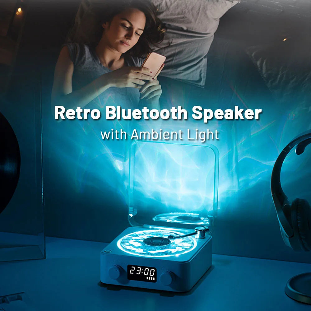 Bluetooth Turntable Speaker: Retro Vinyl Record Player with RGB Projection Lamp