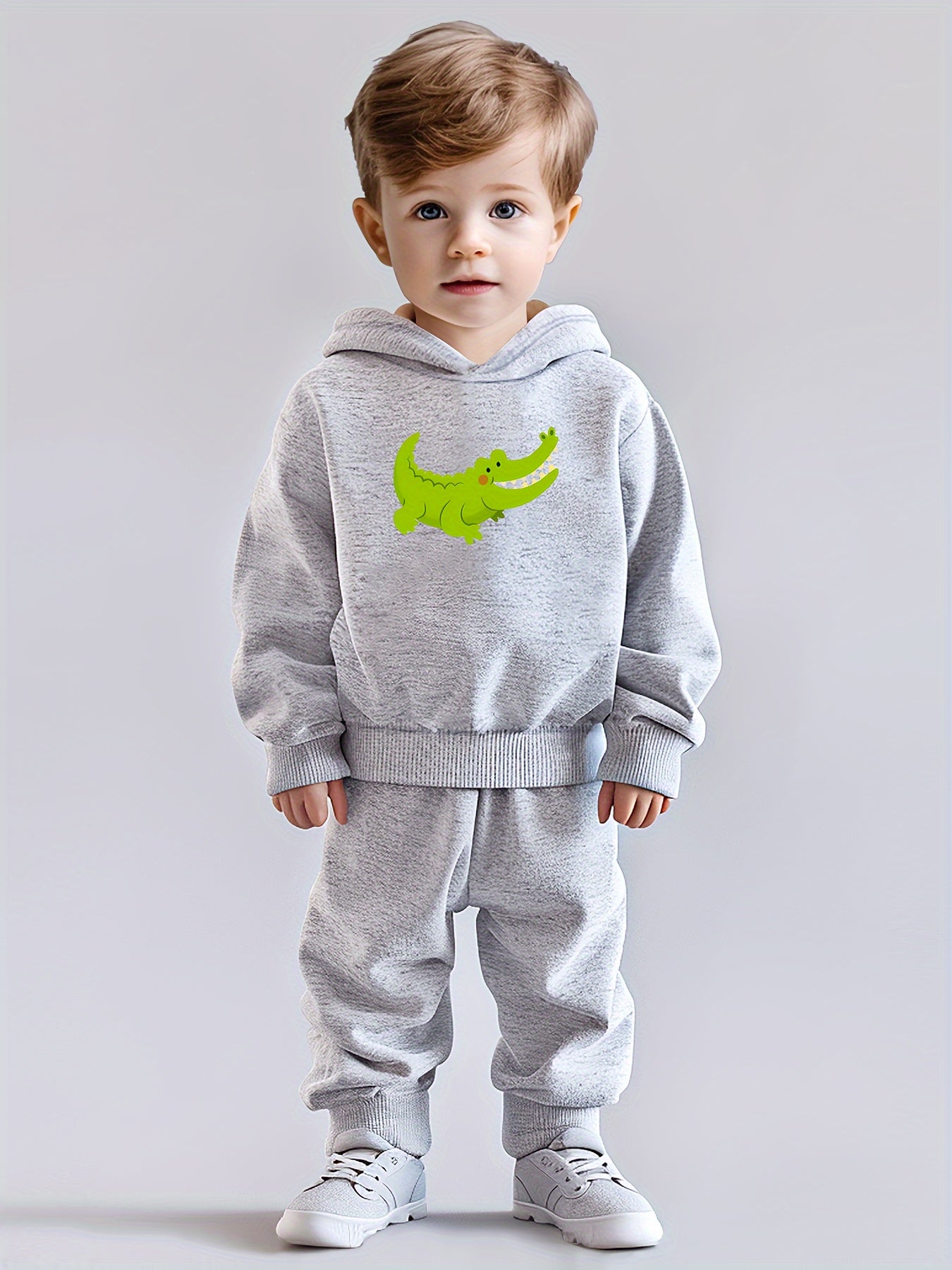 2pcs Boys' Crocodile Cartoon Print Hoodie & Casual Pants Set 🐊💚