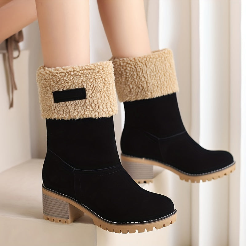 Women's Stacked Heel Mid Calf Snow Boots ❄️