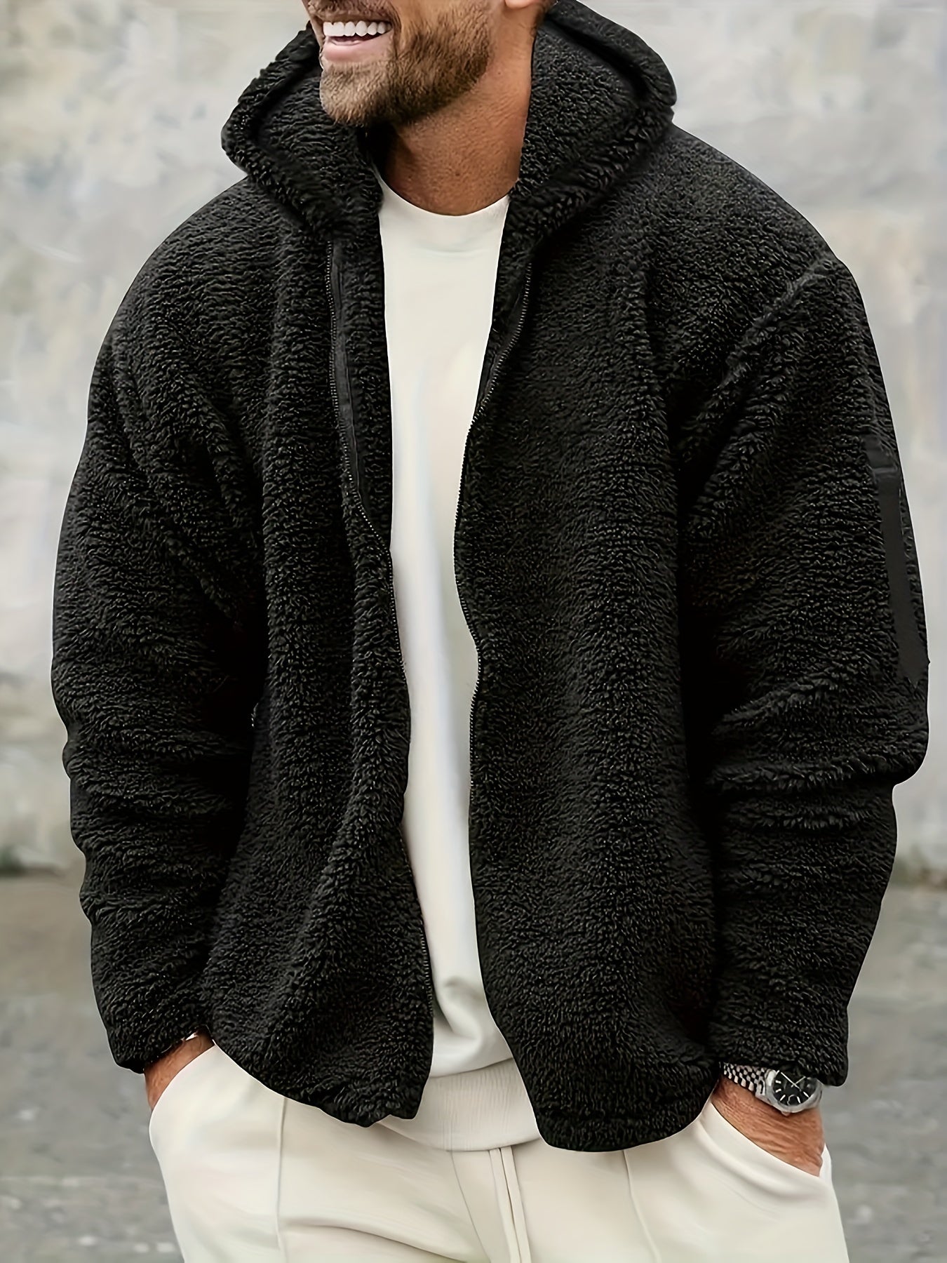 ❄️ Solid Fluffy Polar Fleece Hoodie Jacket for Men ❄️