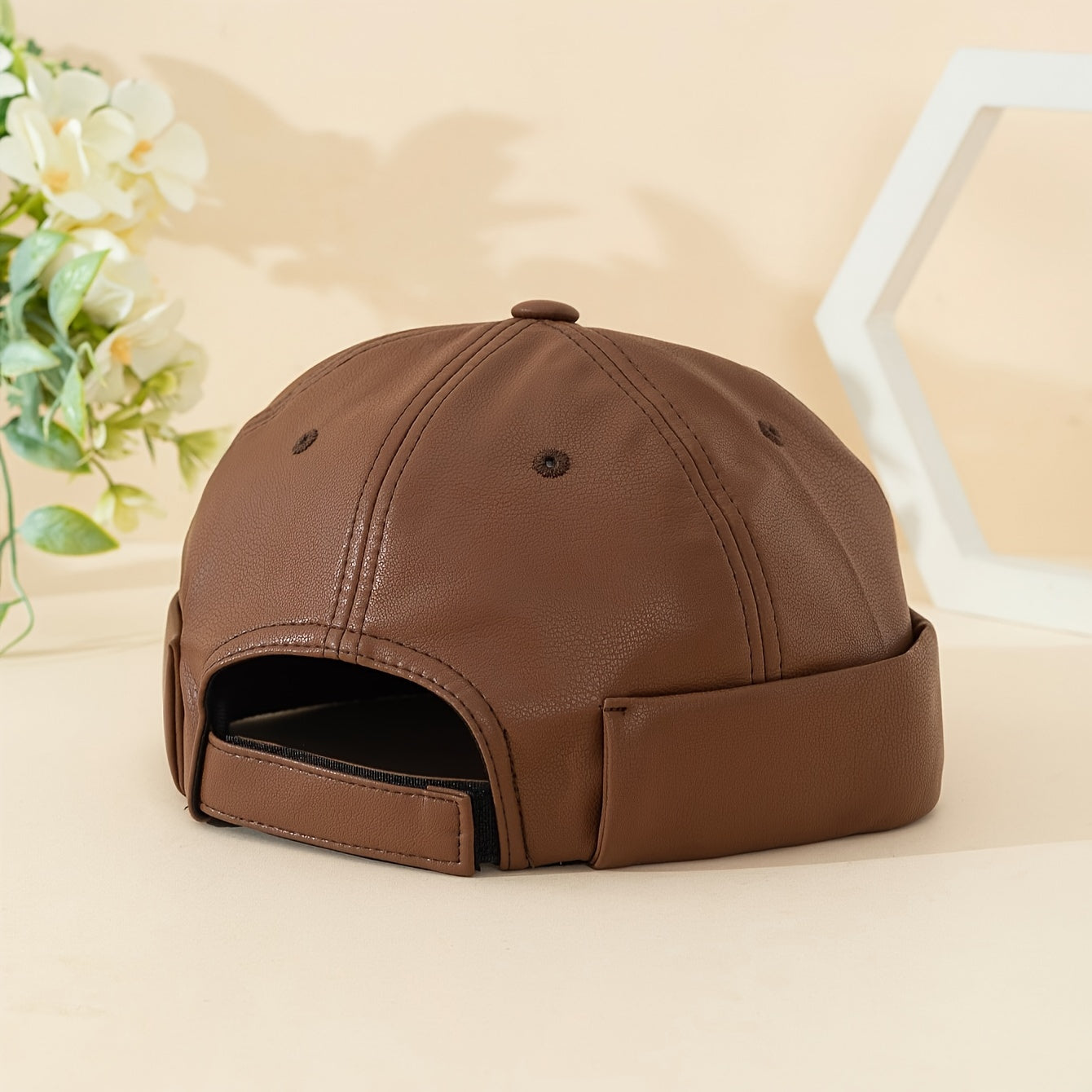 🧢 Trendy PU Leather Docker Hat - Solid Color Unisex Brimless Skull Cap 👌