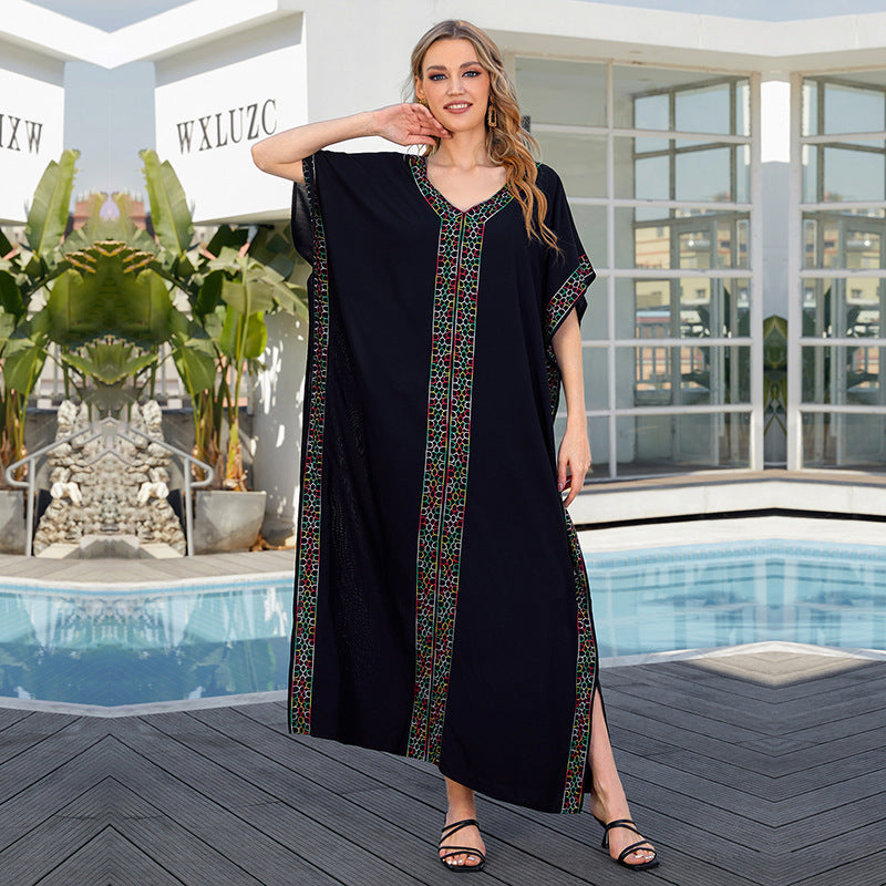 Rayon Embroidered Holiday Loose Plus Size Robe Dress