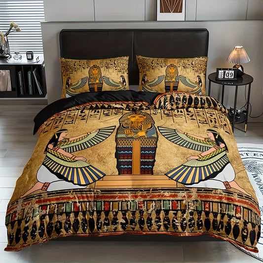 🌟 Pharaoh Dreams Bedding Set: Egyptian Art Duvet Cover Collection 🛏️