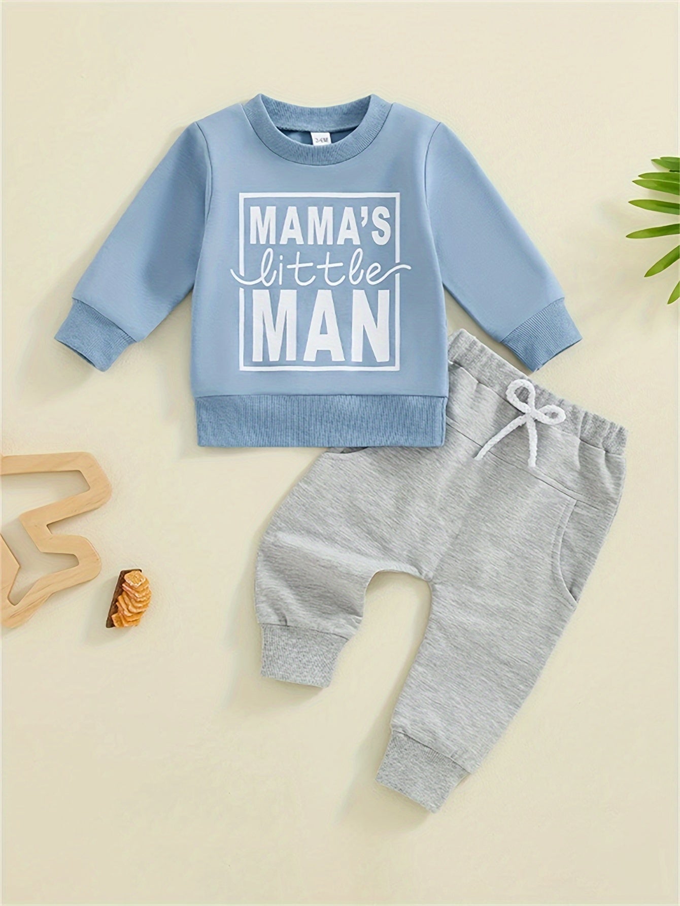 👶 2-Piece Baby's "Mama's Little Man" Print Sweatshirt & Pants Set