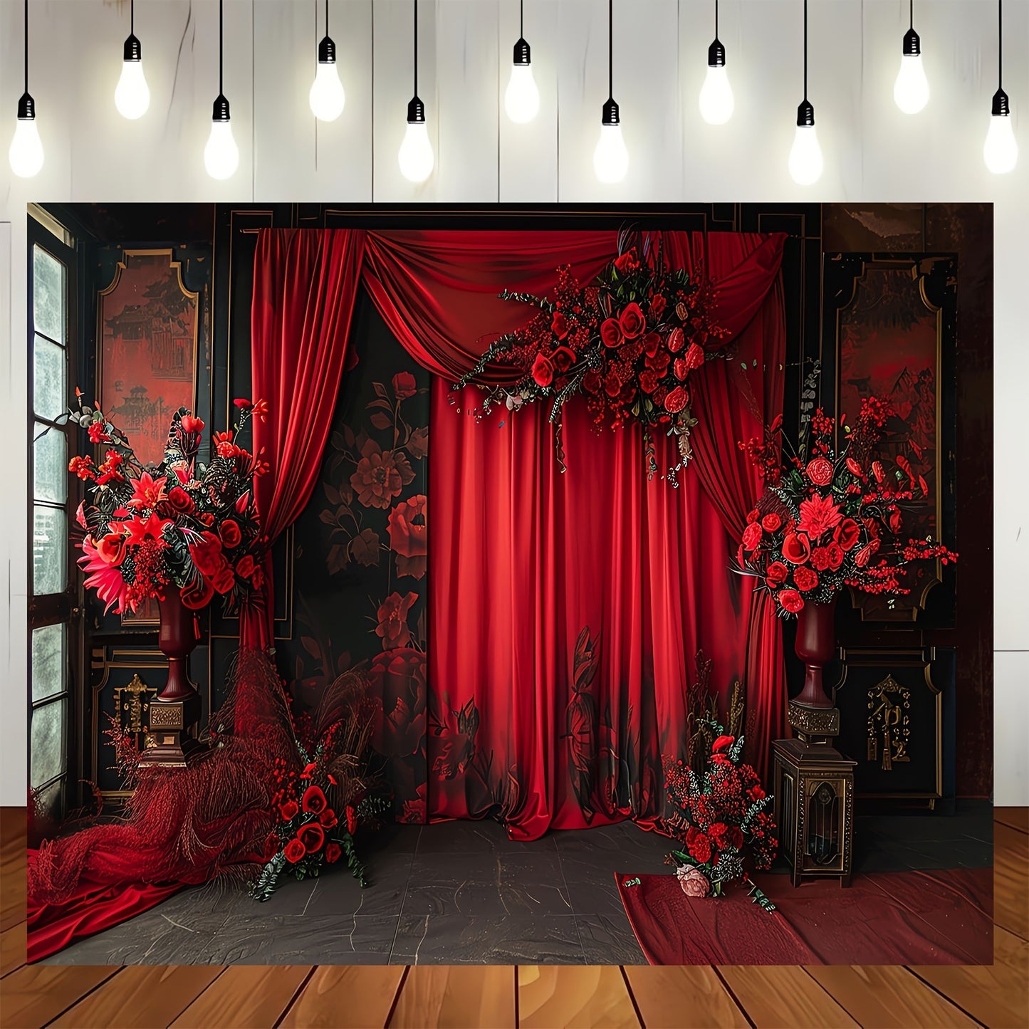 🌟 Red Elegance: Chinese Wedding Curtain Backdrop 🎊